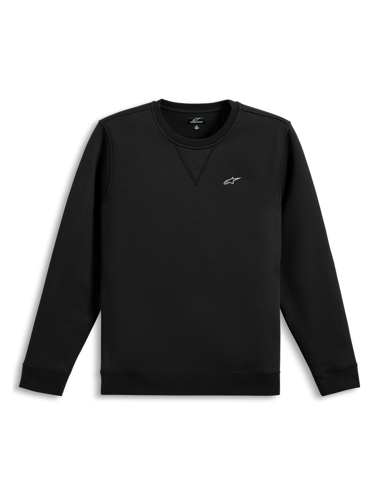 Alpinestars Positive Crew, Black Sportswear Pullover Sweatshirt with a white chest logo graphic and ribbed cuffs and hem