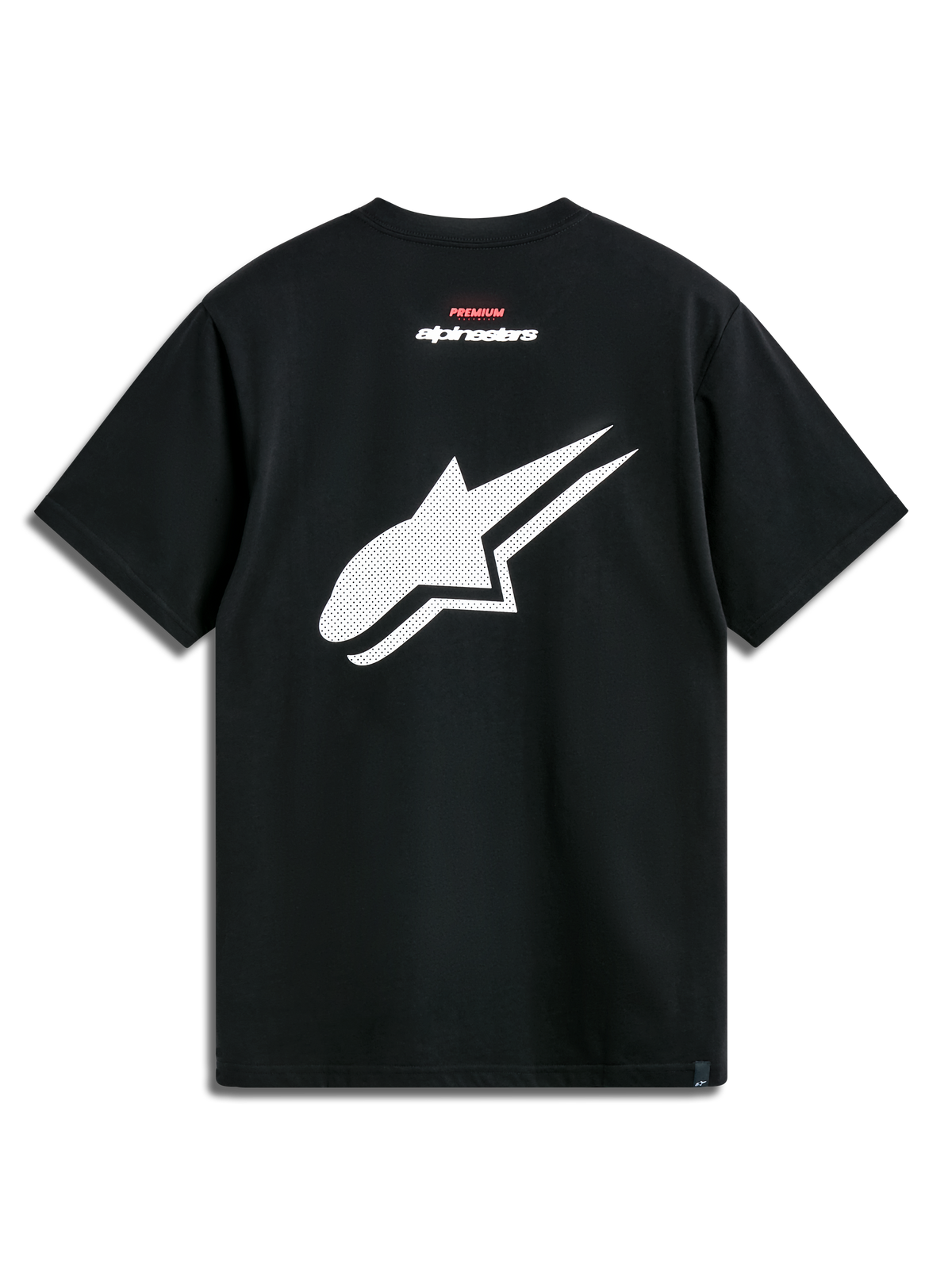 Alpinestars Formulate Csf Tee, Short Sleeve T-Shirt, Black, back view featuring a large white perforated Astars logo with red and white text branding, Casual Motorsport Streetwear