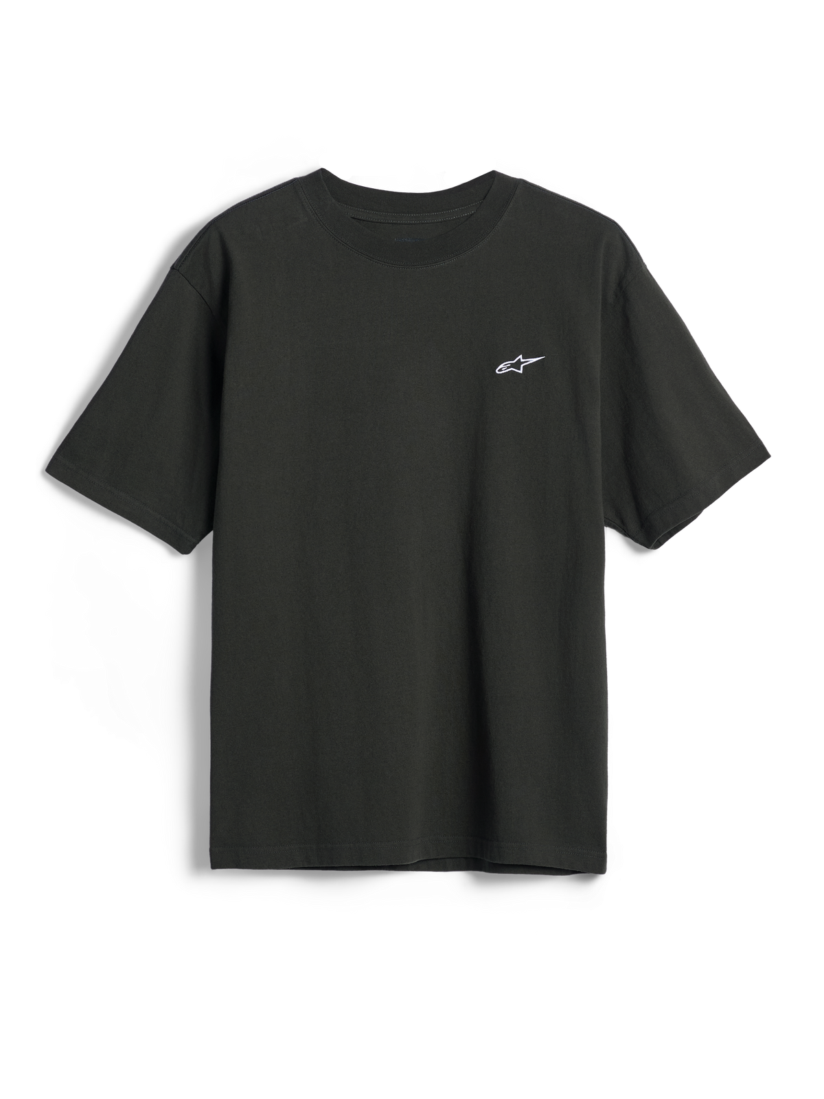 Alpinestars Essentials Ageless SS Tee, Short Sleeve T-Shirt, Off Black, Small white Alpinestars star logo on the chest, Casual Motorsport Streetwear