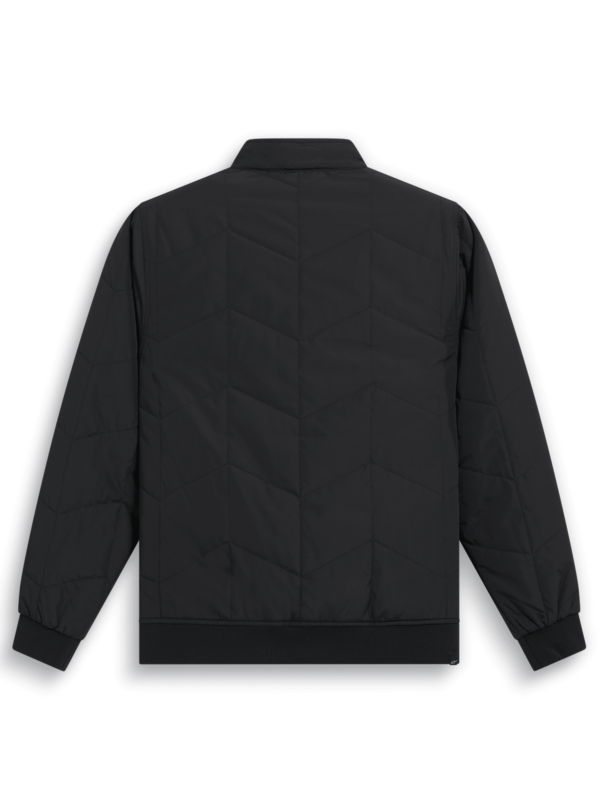 Alpinestars Precedent Jacket, Quilted F1-inspired Sportswear Jacket, Black, back view showing iconic angled quilt pattern, rib-knit cuffs and hem, low track collar, casual motorsport-inspired design