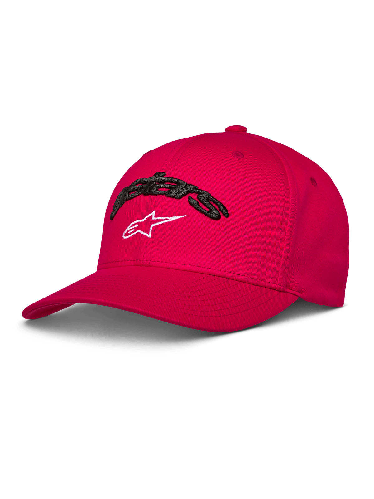 Alpinestars Arcstars Hat, Red Baseball Cap, Curved Bill and Structured Crown, Black 3D Astars Embroidery with White Star Logo, Casual Motorsport Sportswear
