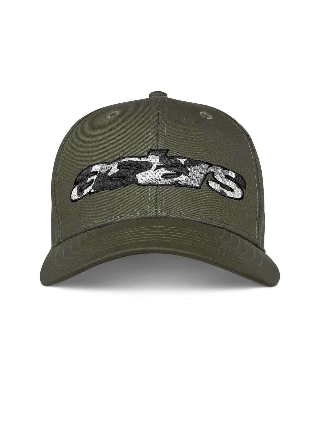 Alpinestars Canyon Hat, Military Green, Curved Bill Snapback Cap, front embroidered Astars logo with camo fill, casual motorsport streetwear