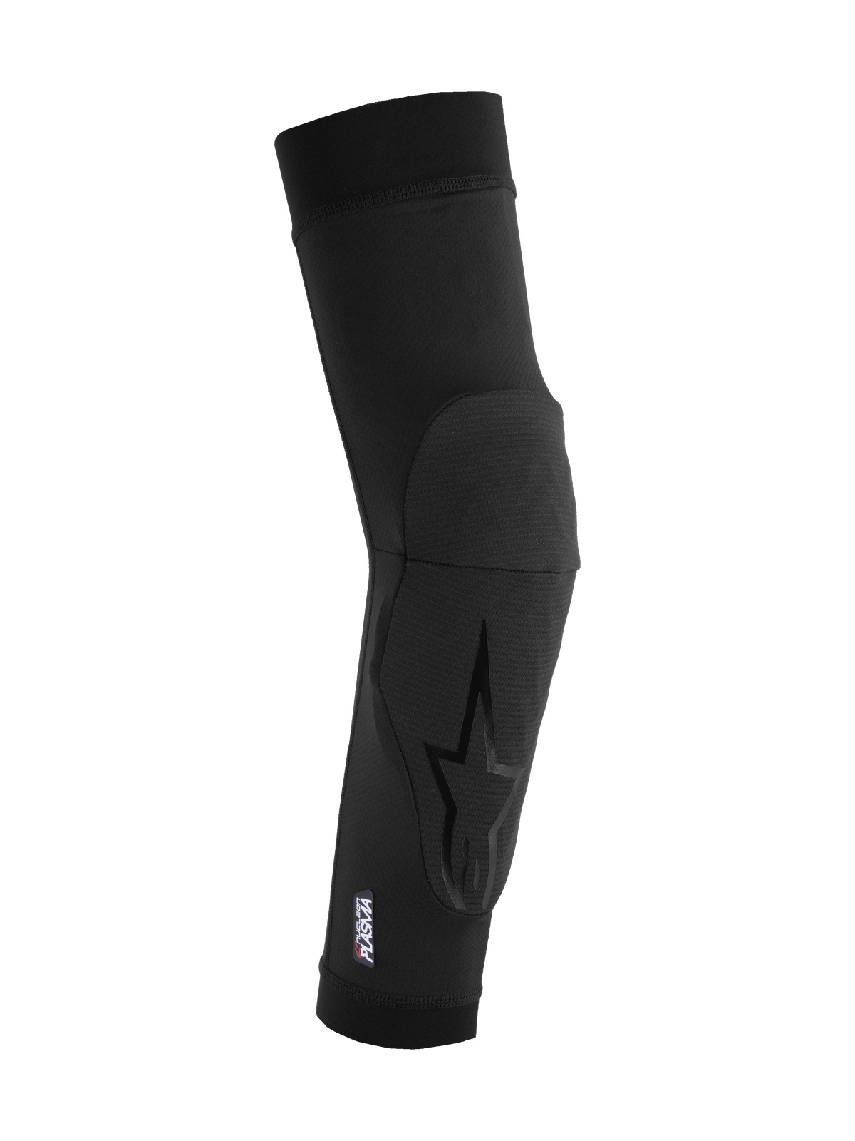 Alpinestars A-Motion Plasma Elbow Sleeve, Black, MTB elbow protector, featuring Nucleon Plasma impact padding, breathable mesh slip-on design with ergonomic fit and subtle star logo, lightweight protection for off-road cycling
