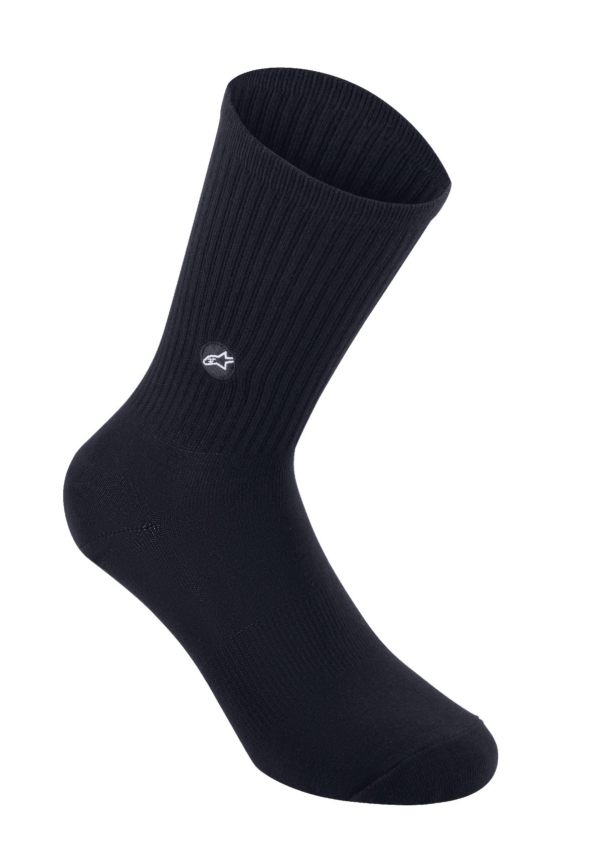 Alpinestars Alps Crew Socks, Cycling Socks, Black, ribbed knit calf with embroidered star logo patch, classic crew style for MTB and road riding