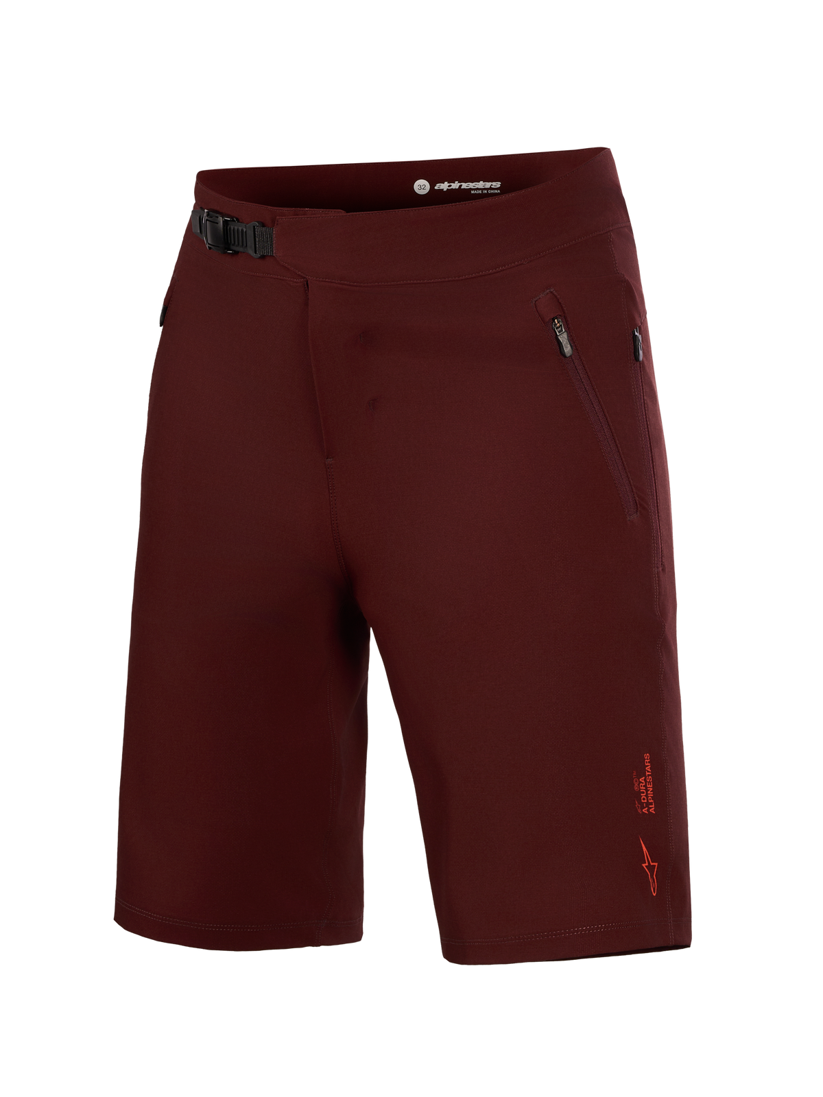 Alpinestars A-Dura Ride Shorts, Bordeaux MTB cycling shorts with a secure ratchet closure and durable performance fabric.