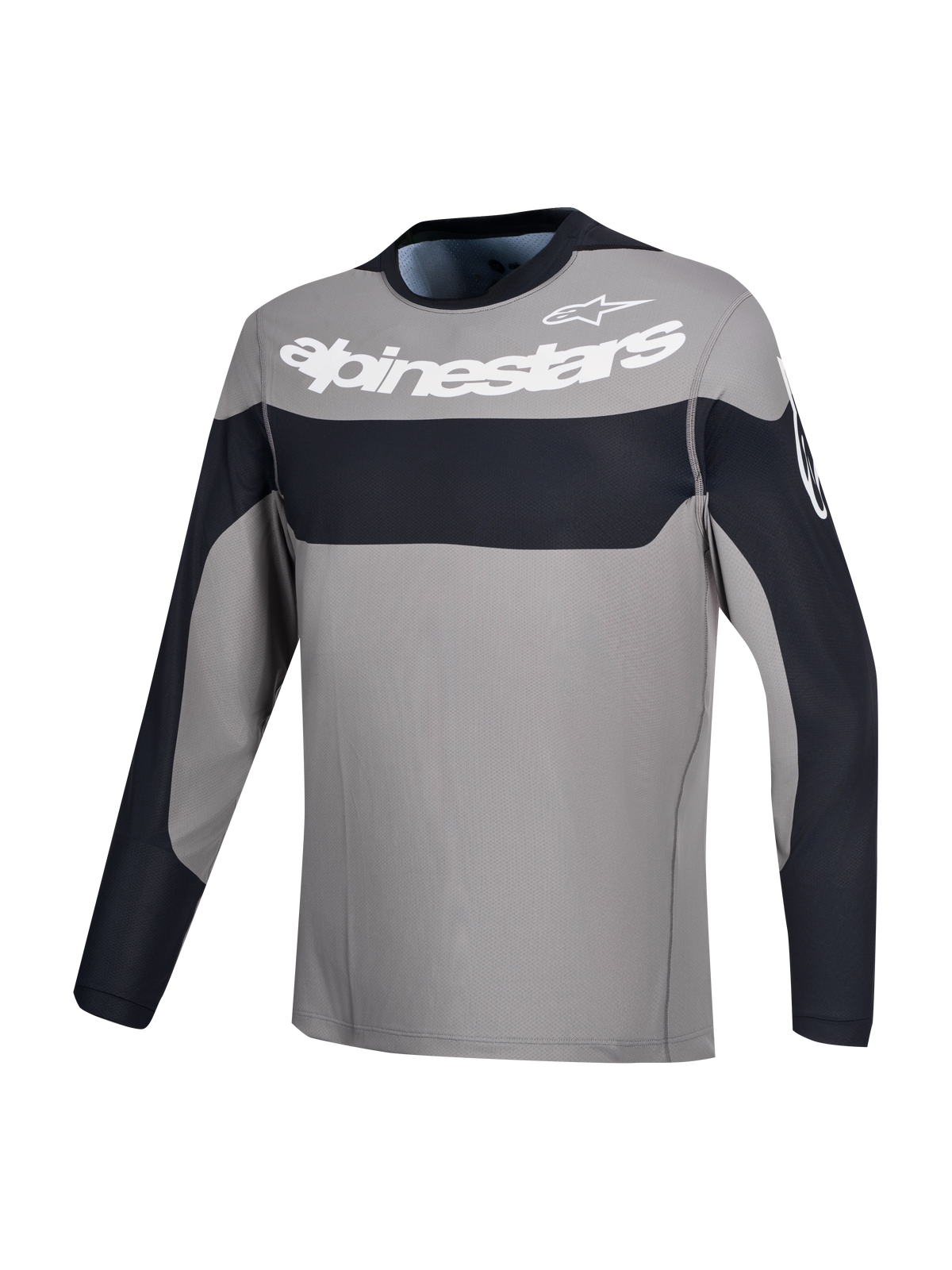 Alpinestars A-Dura Race Jersey, long sleeve mountain bike cycling jersey in gray and black with white chest logo graphics