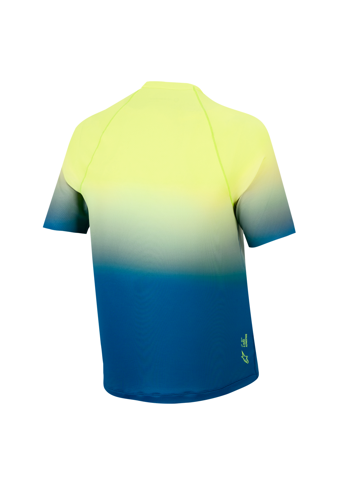 Youth A-Dura Astars Jersey 2.0, short-sleeve MTB jersey in a yellow to blue gradient, showing the back and drop tail.