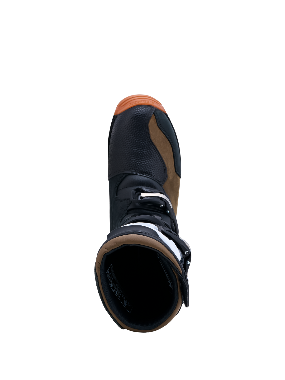 Alpinestars Tech-T Boots, men's trials motorcycle boots in black and brown leather with a buckle closure.