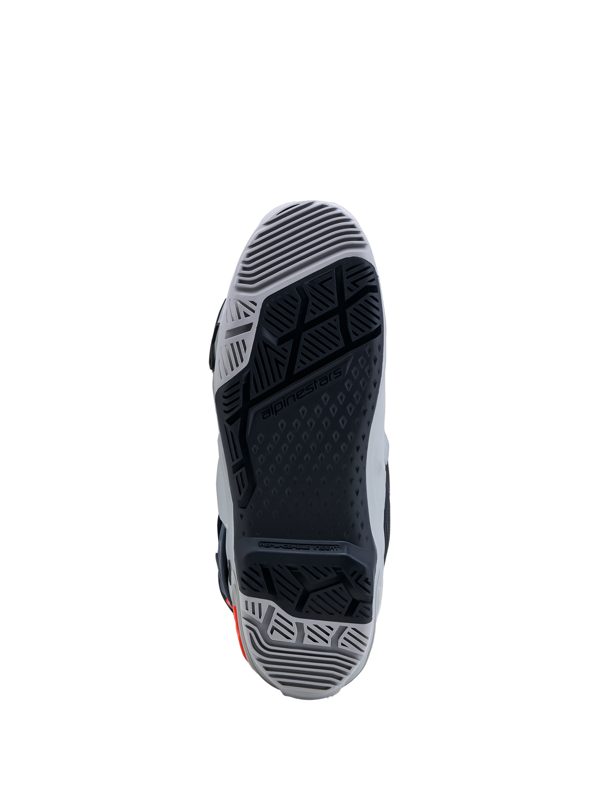 Alpinestars Tech-10 Enduro Boots, gray and black dual-compound outsole with replaceable insert for maximum off-road grip.