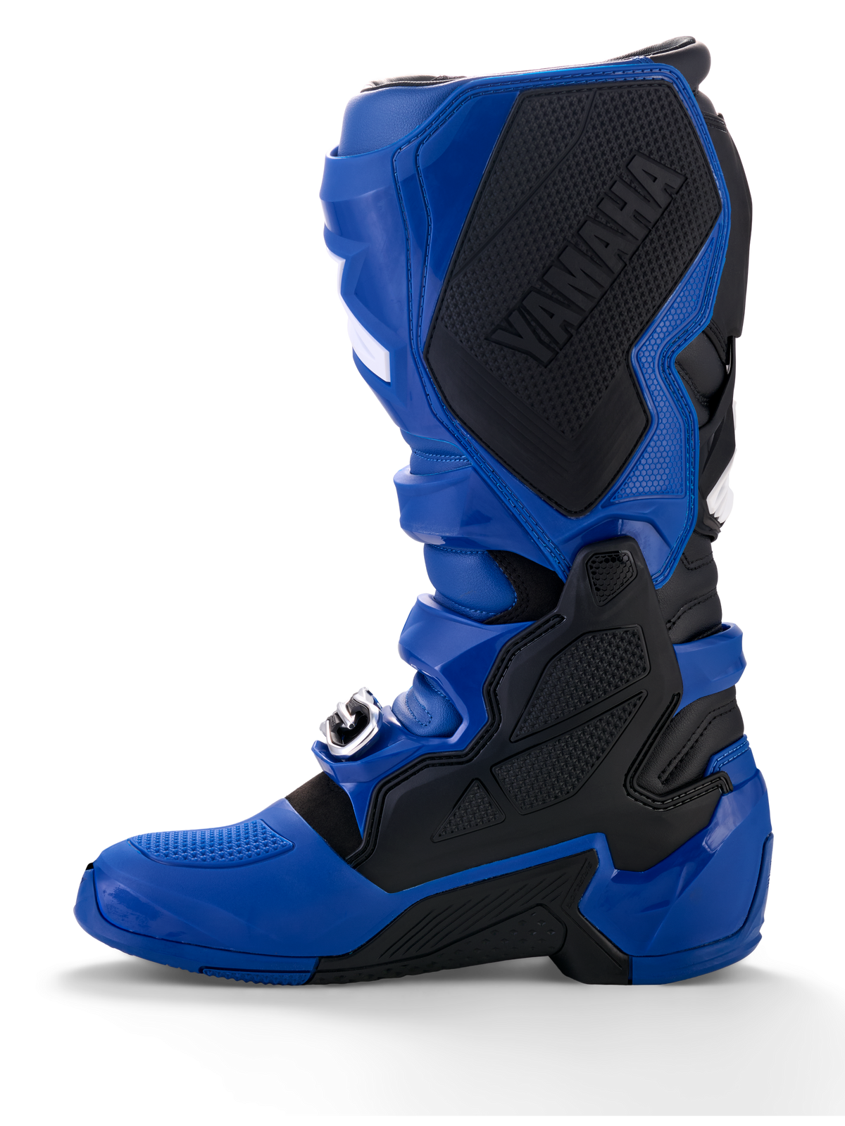 Alpinestars Yamaha Tech 7 Boots, Motocross Boots, Blue and Black, featuring a large black Yamaha logo on the inner medial panel, TPU protective armor, and a rugged sole for off-road performance
