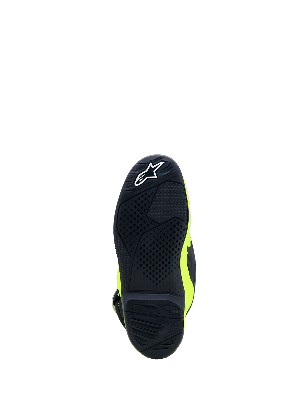 Alpinestars Youth Tech 7S Boots, Yellow Fluo and Black, featuring a high-grip rubber sole for motocross performance.