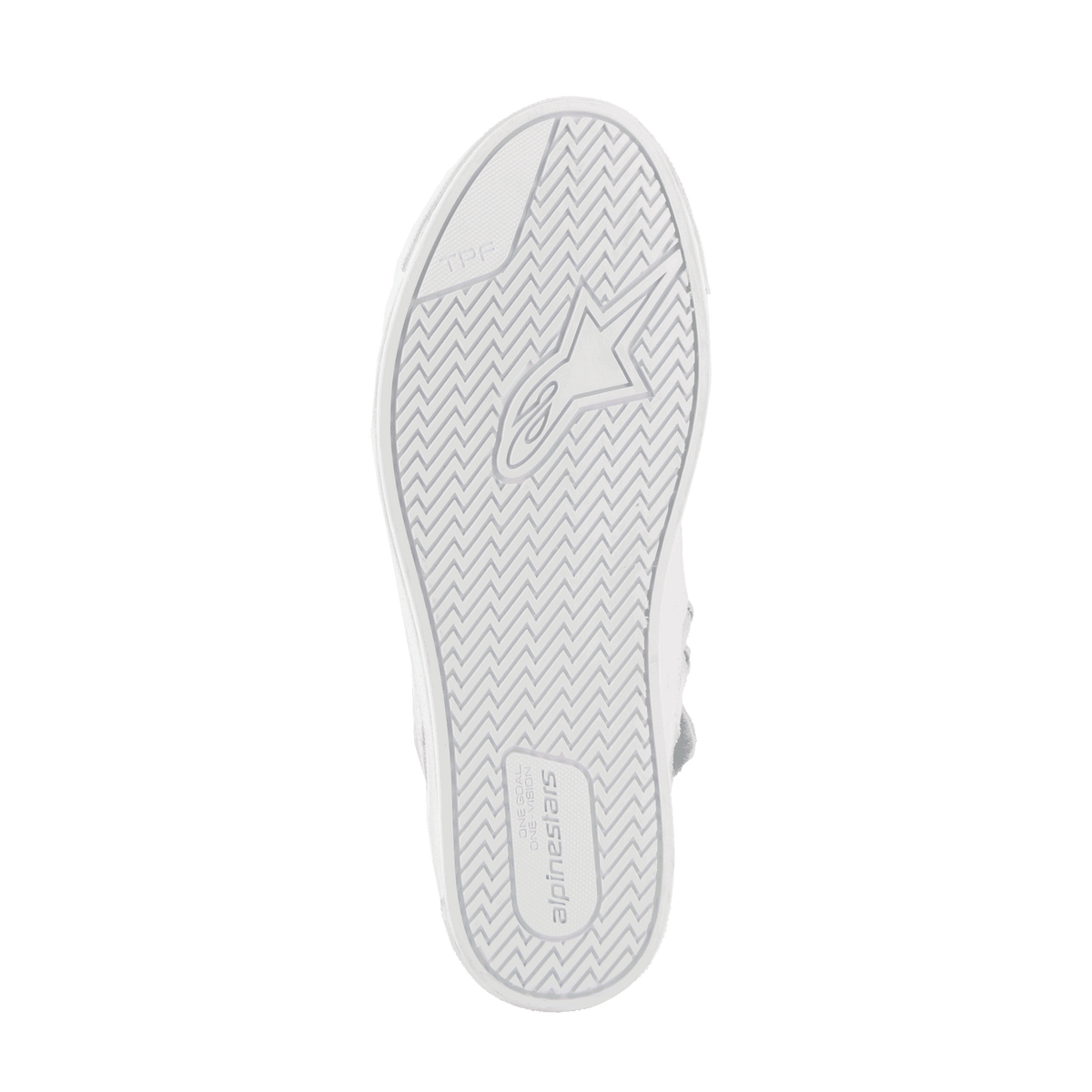 Alpinestars Stated Shoes, White and Gray urban motorcycle footwear with a grippy herringbone vulcanized sole.