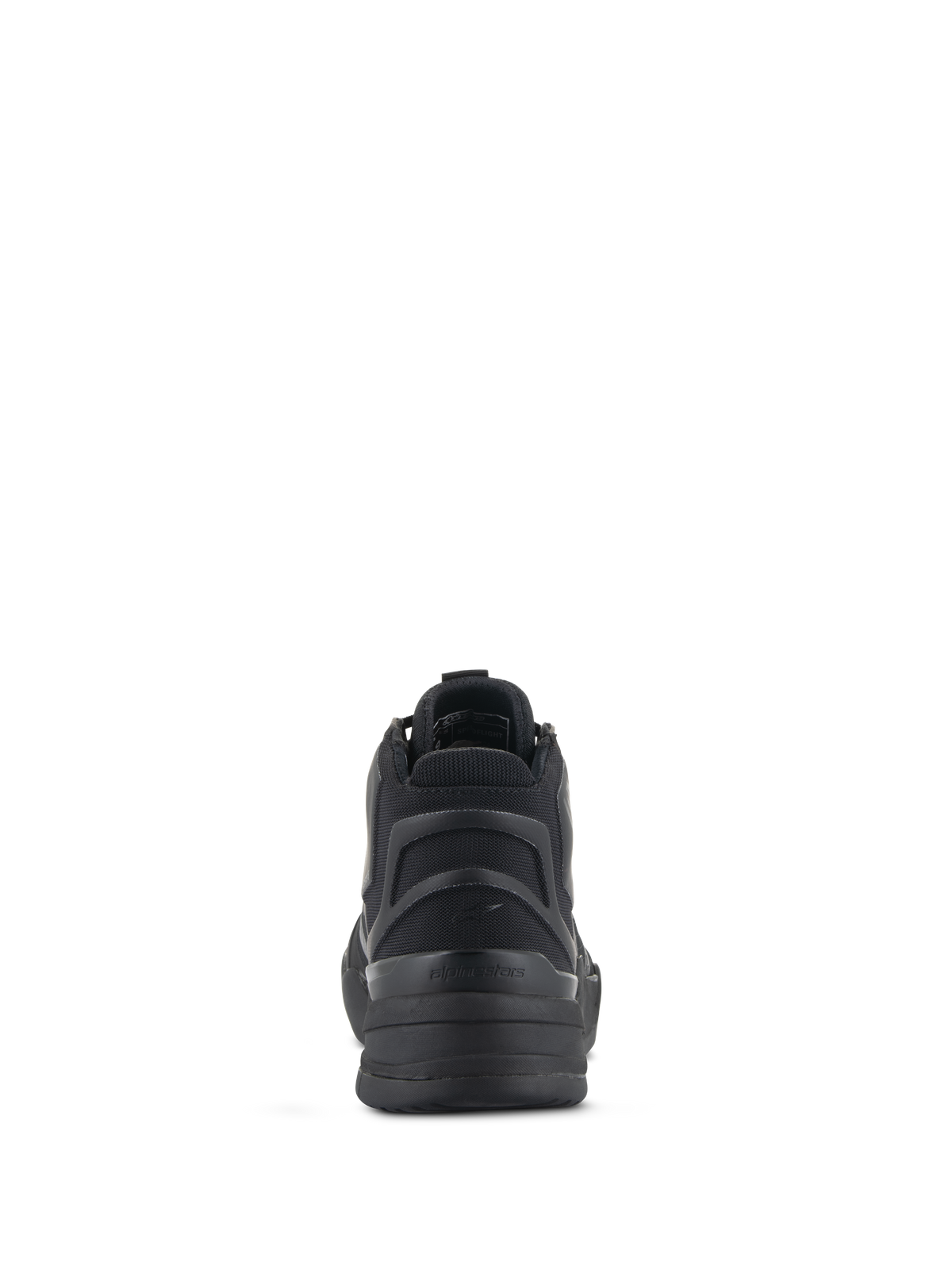Alpinestars Speedflight Riding Shoes, Black, Rear view featuring the asymmetric TPU heel counter and molded semi-rigid heel piece, urban sport-styled footwear for motorcycling