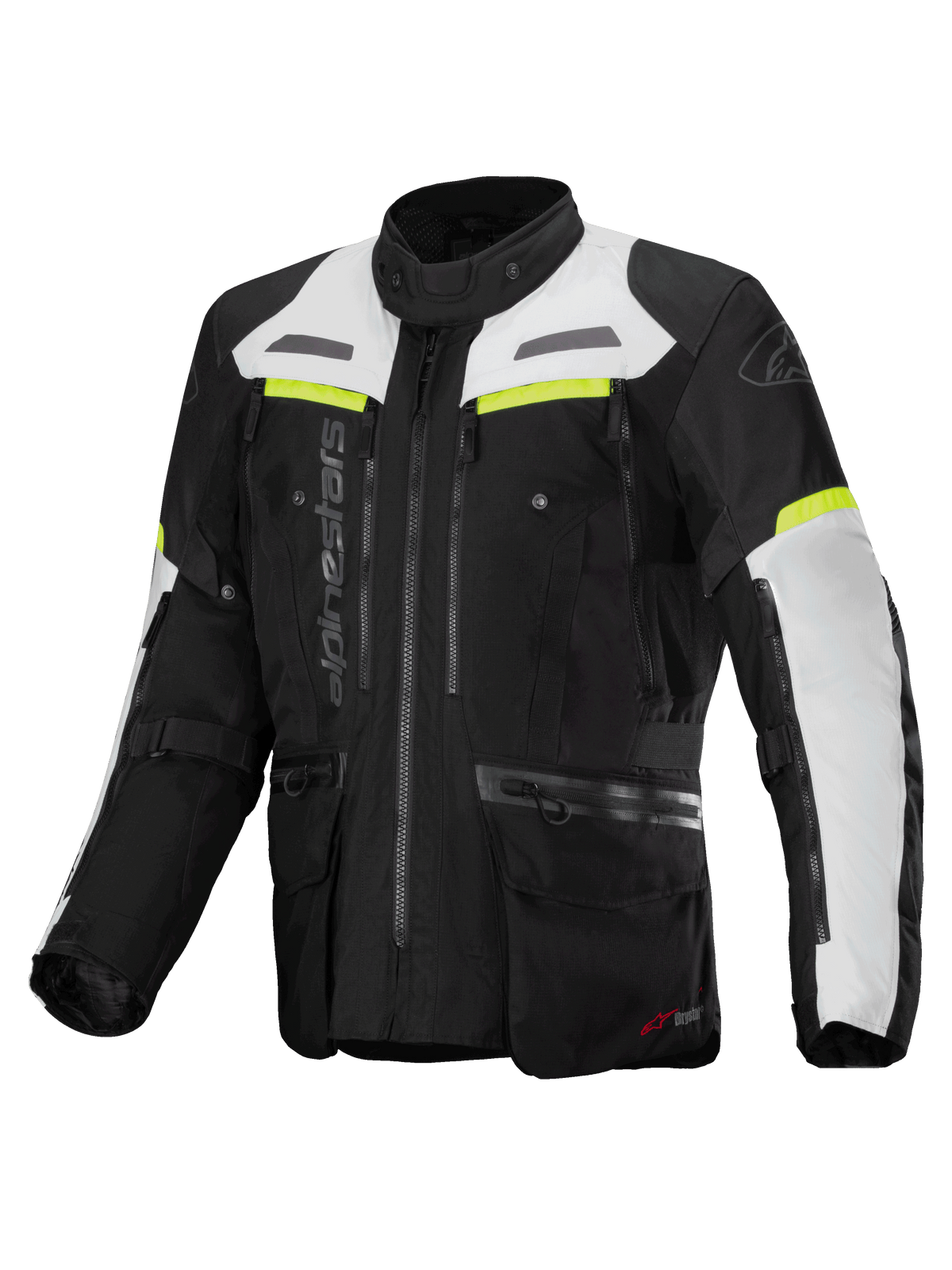 Alpinestars Bogota' Pro Drystar® Jacket, men's adventure touring jacket in black and gray with yellow fluo accents.