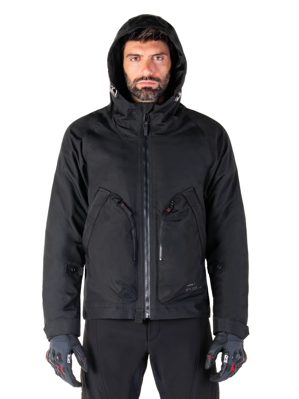 Alpinestars Morush Waterproof Parka, Urban Motorcycle Jacket, Men's, Black, Textile shell with protective stormproof hood.