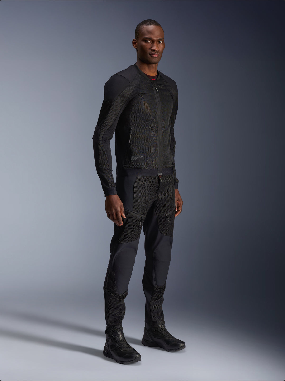 Alpinestars Troop-Air Jacket, Black men's mesh motorcycle jacket, breathable urban riding gear with CE protection.