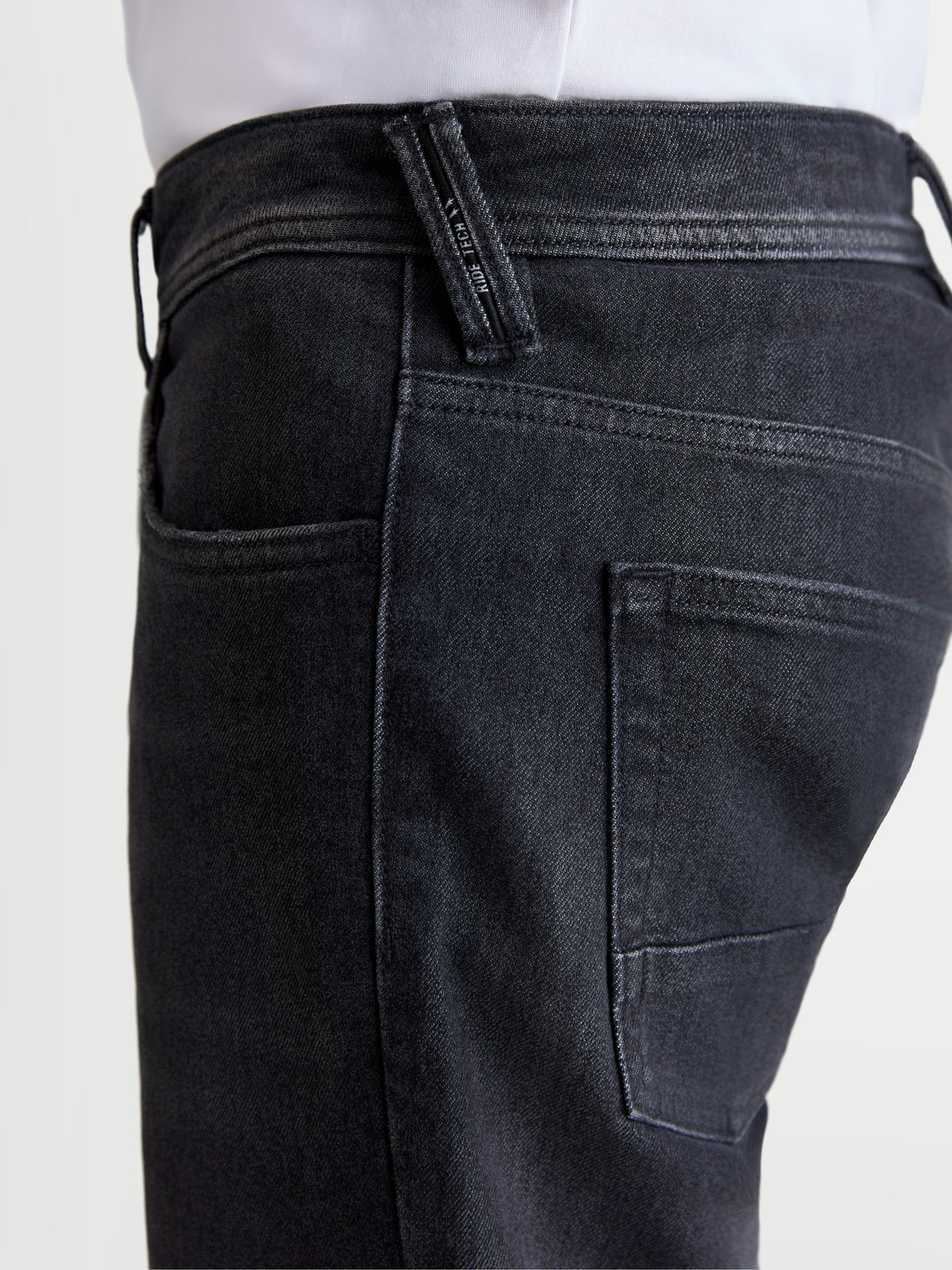 Alpinestars Flex-AST 8 Denim Pants Short, urban motorcycle riding jeans, Used Black, close-up side view showing pocket construction, belt loops, and technical denim texture