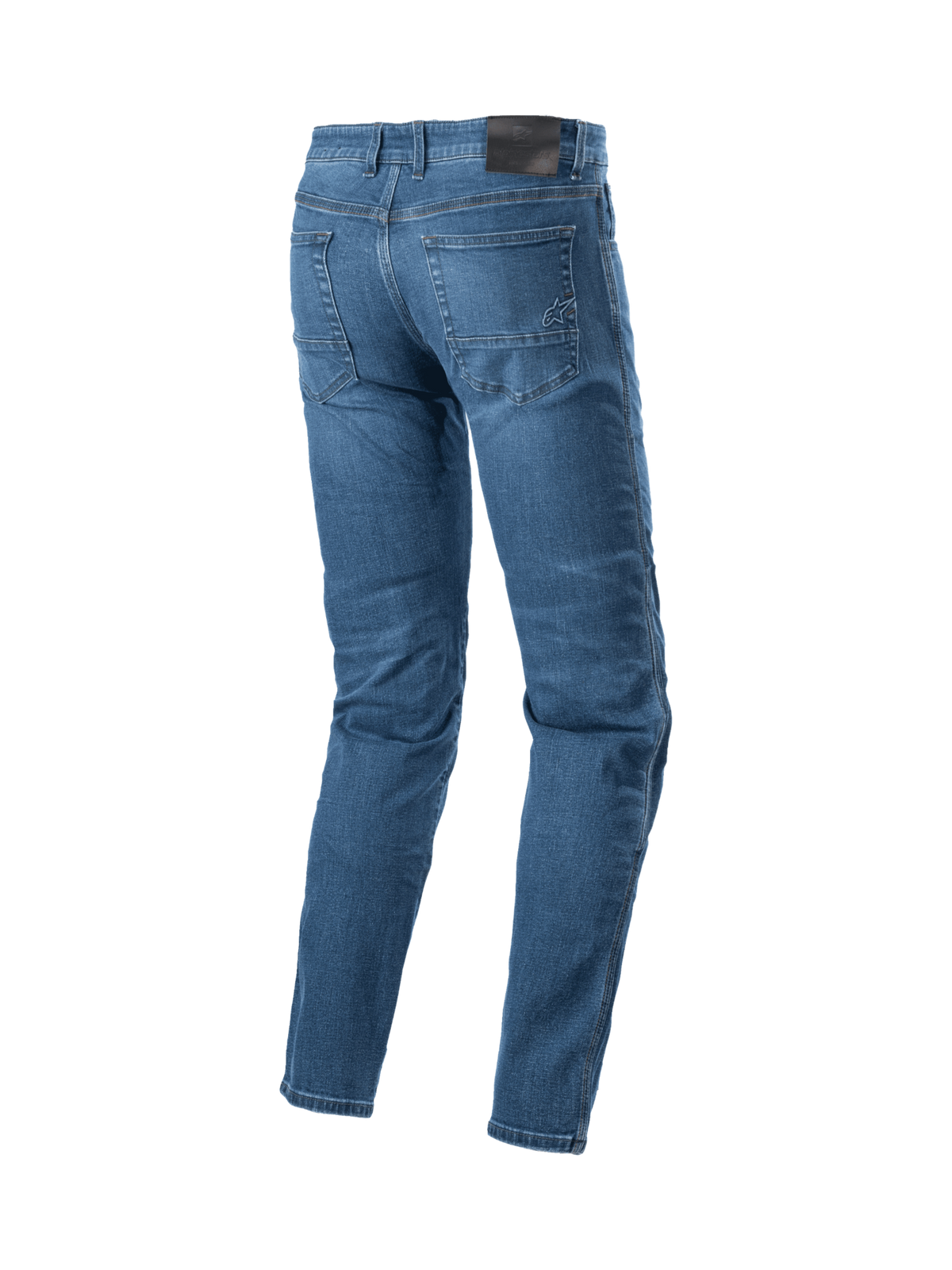 Alpinestars Radon Regular Fit Denim Pants in Rinse Blue, men's urban motorcycle riding jeans with logo-stitched pockets.