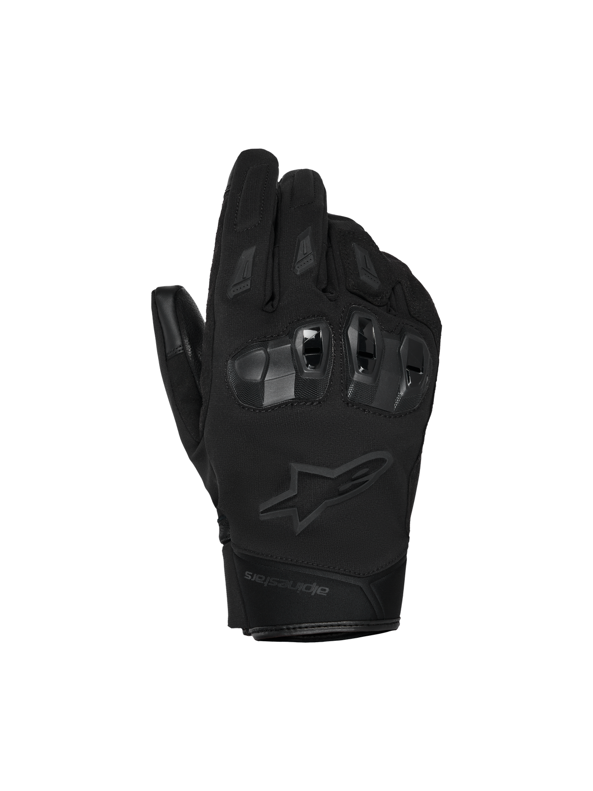 Alpinestars SP X Z Waterproof Gloves, Motorcycle Gloves, Black, featuring hard-shell TPU knuckle protection, tonal Alpinestars star logo, and durable textile construction for all-weather riding.