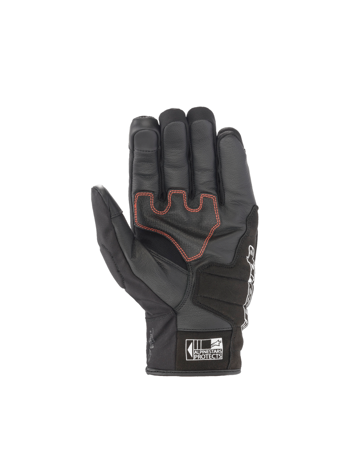 Alpinestars SMX Z Drystar Gloves, waterproof black motorcycle sport gloves with red palm stitching and goat leather.