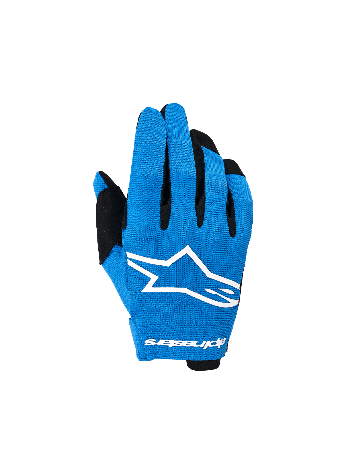 Alpinestars 2026 Youth Radar Gloves, Motocross Gloves, Ucla Blue and Black, featuring a bold white star logo on the backhand, black finger accents, and lightweight stretchable construction for off-road riding