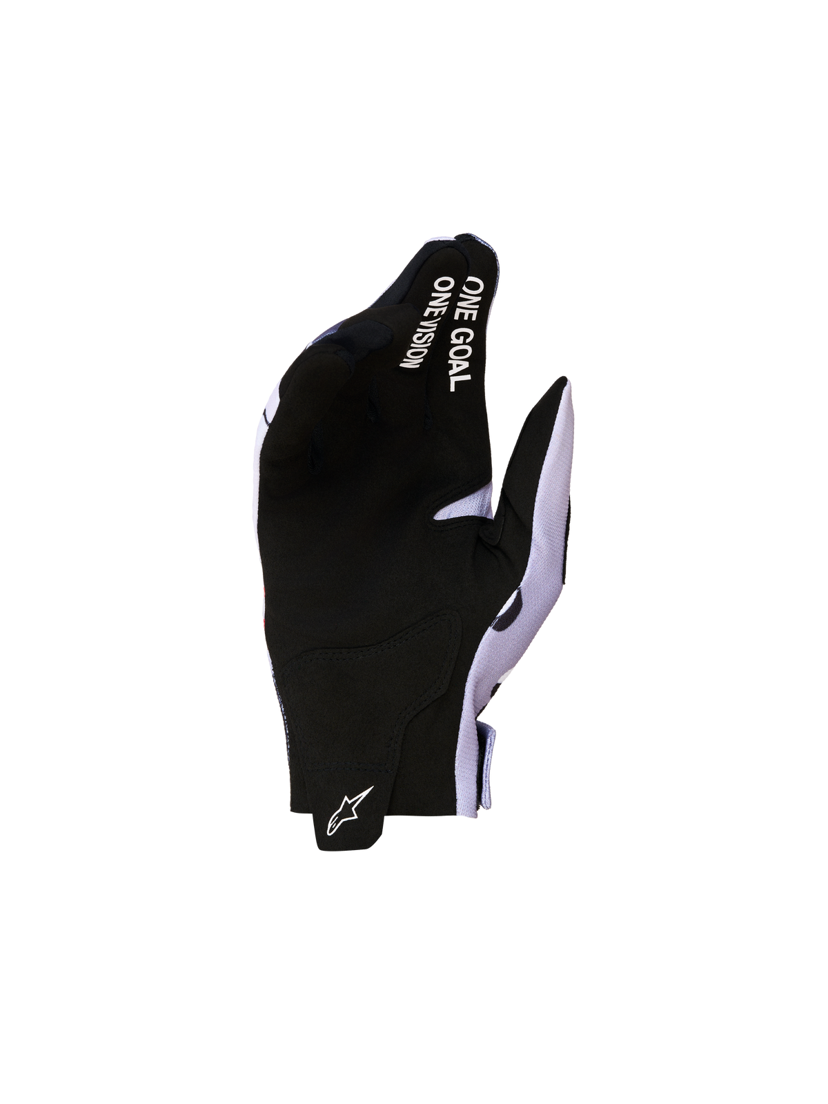 Alpinestars Youth Radar Motocross Gloves in Black and Ash Gray with synthetic suede palm and finger text.
