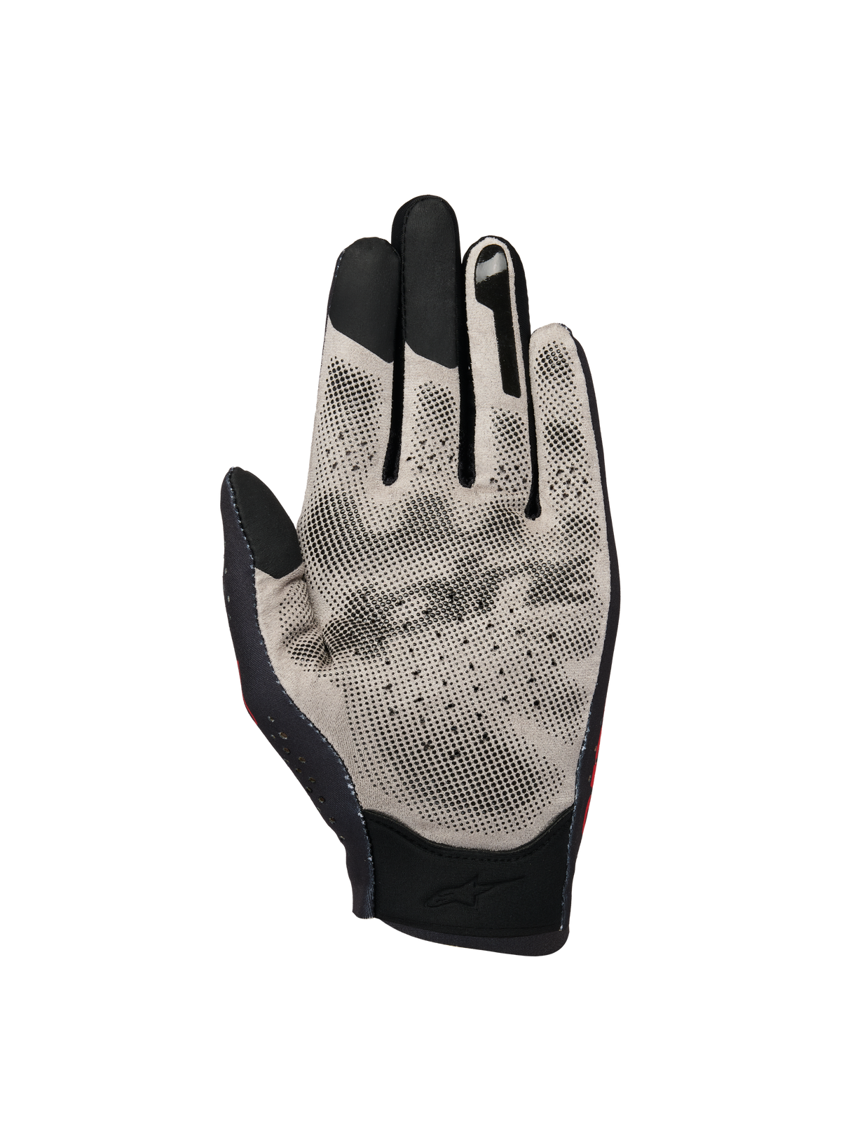 Alpinestars Sim Gloves Graphic 1, SIM racing gloves, palm view in Light Gray and Black, featuring Nanofront fabric with a textured 3D grip pattern, touchscreen-compatible fingertips, and breathable perforated design.