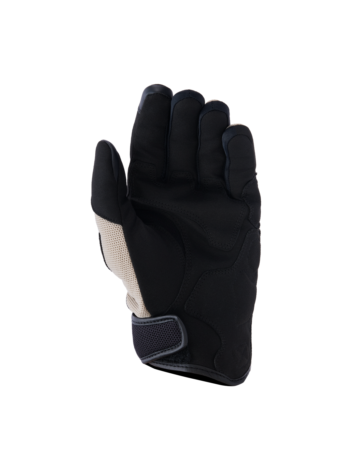 Alpinestars Ignite Gloves, Aluminum Black, palm view of urban motorcycle gloves featuring a reinforced synthetic suede palm, breathable mesh inserts, and a hook-and-loop cuff strap