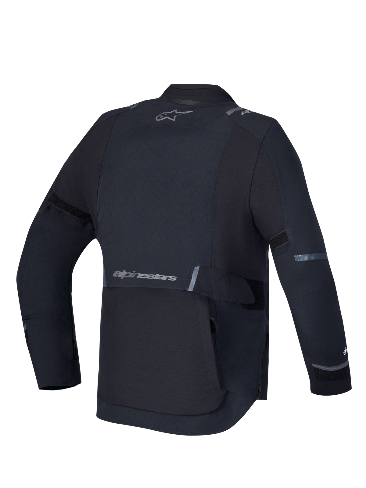 Alpinestars Stella St-7 V2 2L GORE-TEX® Jacket, women's adventure touring motorcycle jacket in black, rear view showing protective textile construction, branding, and reflective details.