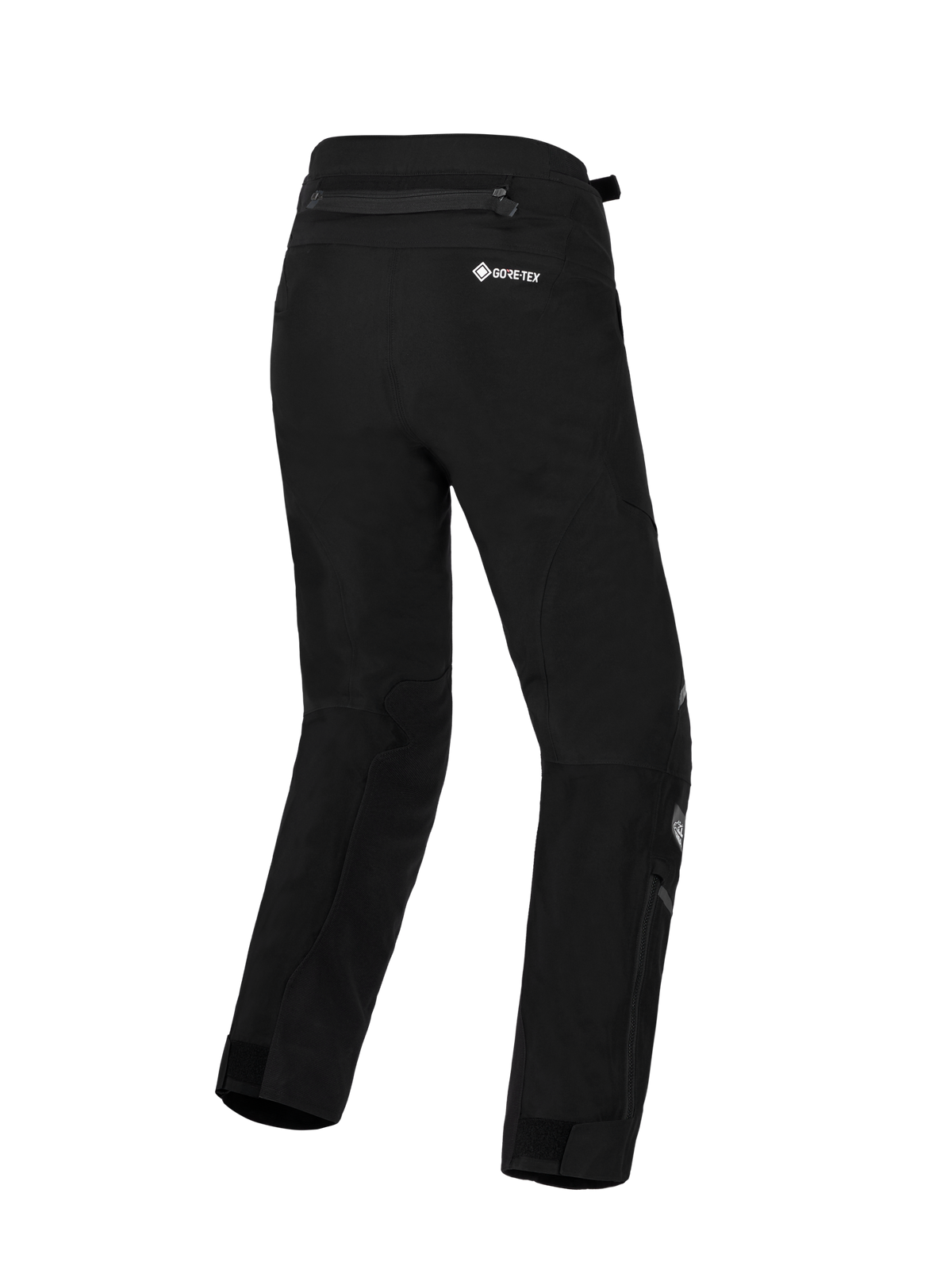 Alpinestars Stella ST-7 V2 2L GORE-TEX Pants, women's motorcycle touring pants in black, rear view showing waterproof textile construction with GORE-TEX branding and lower leg zippers
