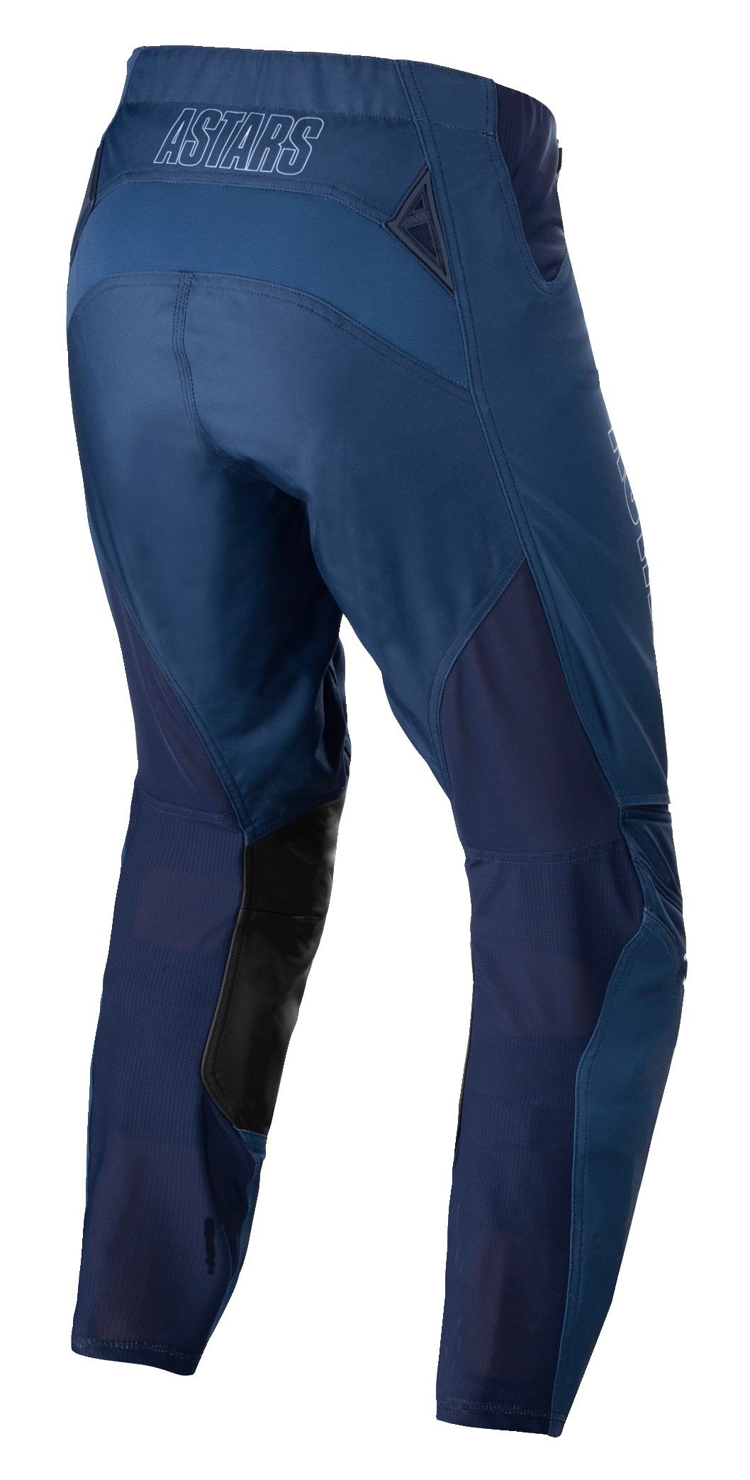 Alpinestars Techstar Phantom Pants, Motocross Pants, Dark Blue, rear view featuring breathable mesh panels and black leather inner leg patches, with ASTARS logo on the waistband, engineered for off-road performance.