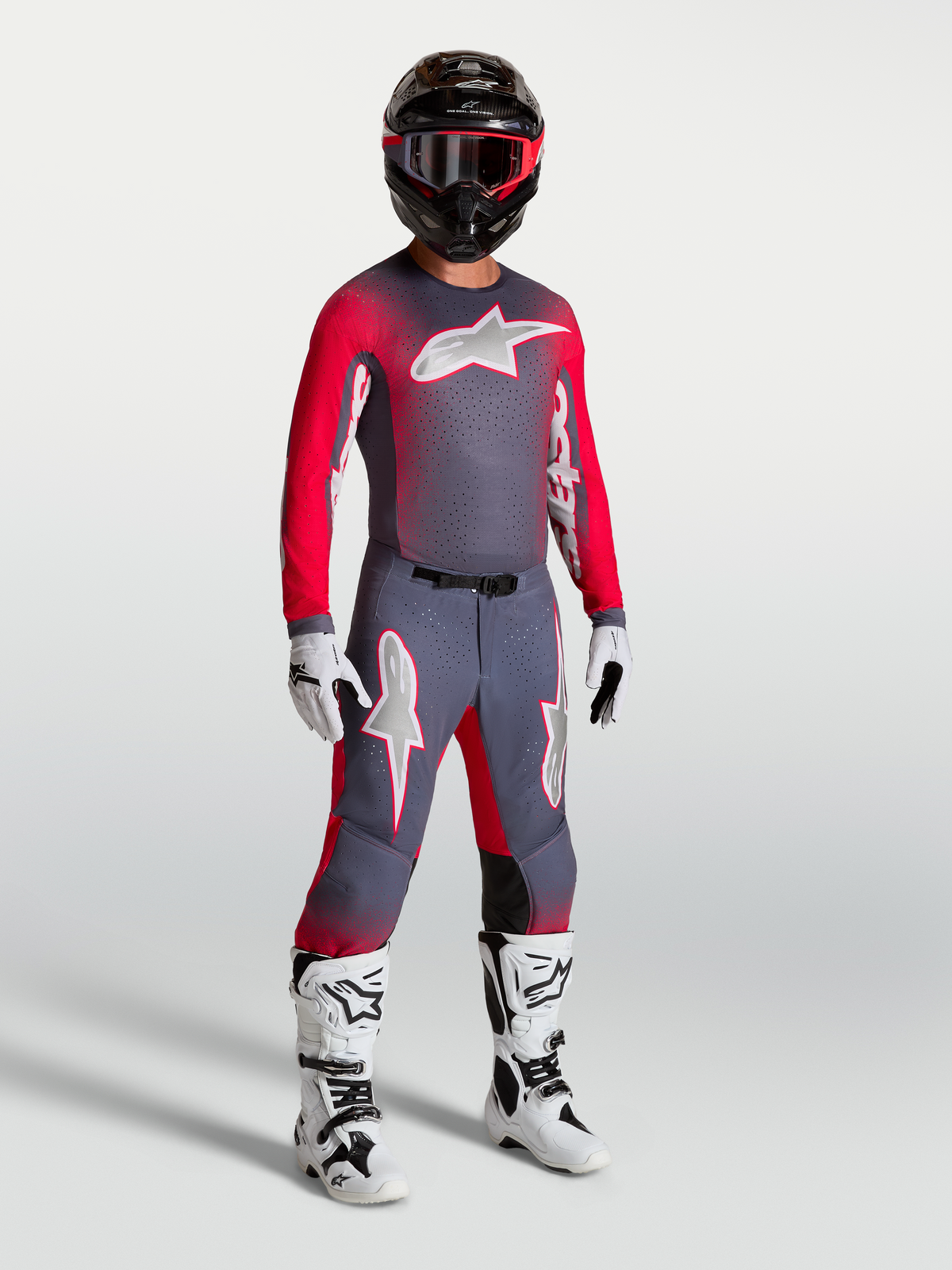 Alpinestars Supertech Hiten AFD Pants AND Supertech Hiten AFD Gear Set, Motocross Racing Gear, Men, Graystone and Red Fluo.