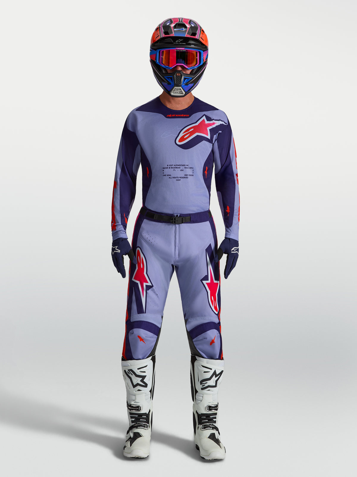 Alpinestars Racer Air Hunt Pants, Men's Motocross Gear, Light Violet and Pink Fluo, ventilated mesh for airflow.