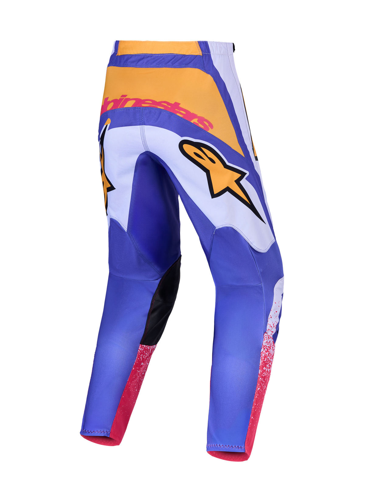Alpinestars Fluid Drag Pants, blue and gold men's motocross racing pants with 600D polyfabric and stretch panels, rear view.
