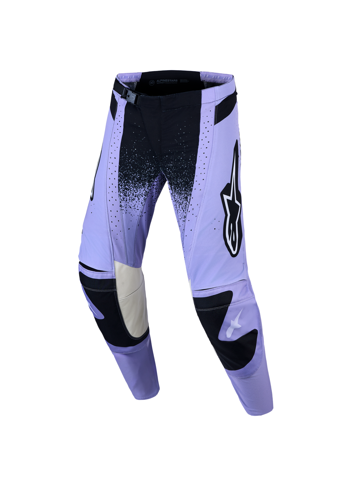 Alpinestars Stella Techstar Swan Pants, Women's Motocross Gear, Purple and Black, with laser-cut vents and SX2 buckle.