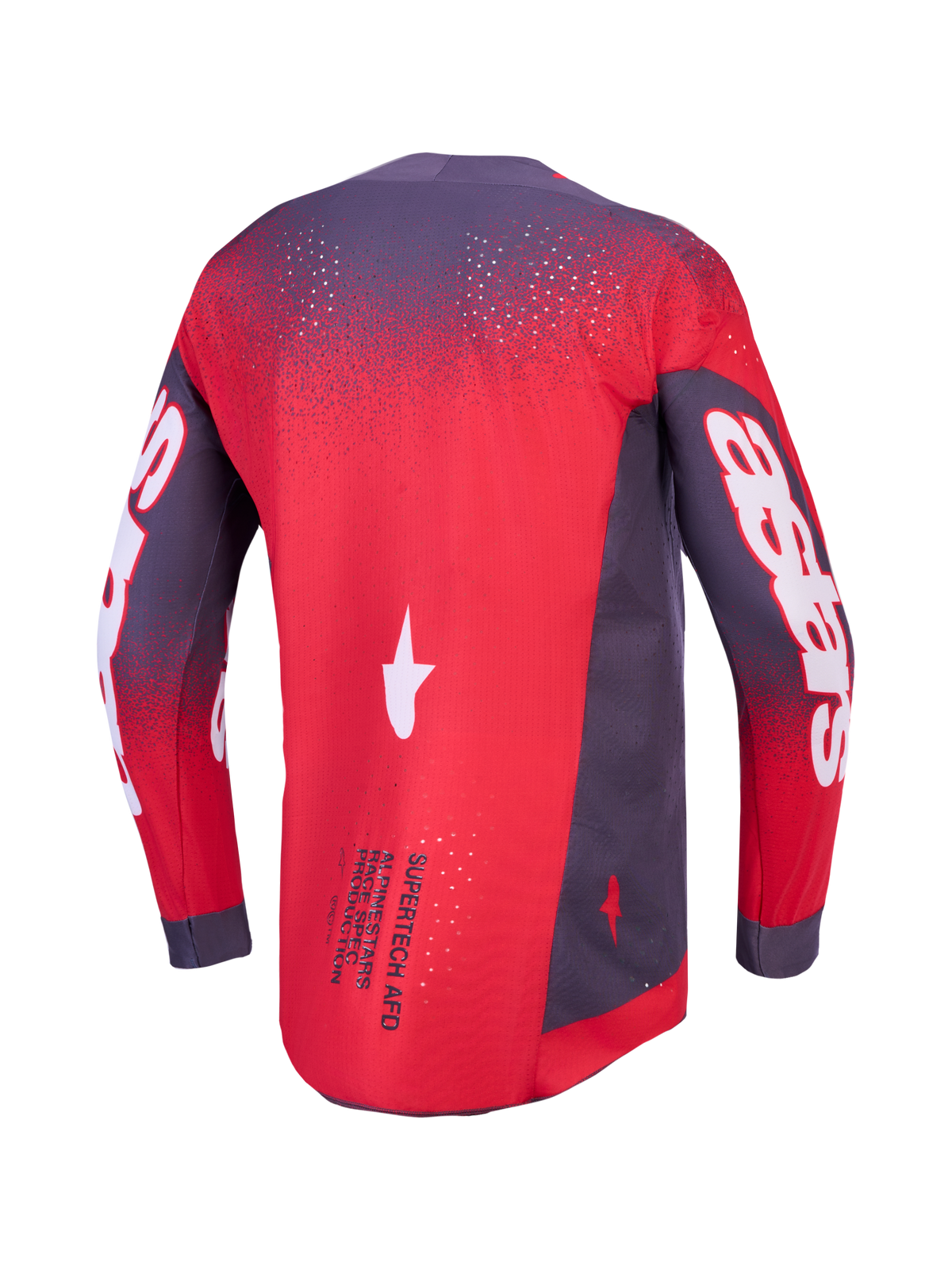 Alpinestars Supertech Hiten AFD Jersey, back view of motocross racing top in Red Fluo and Graystone with athletic fit.