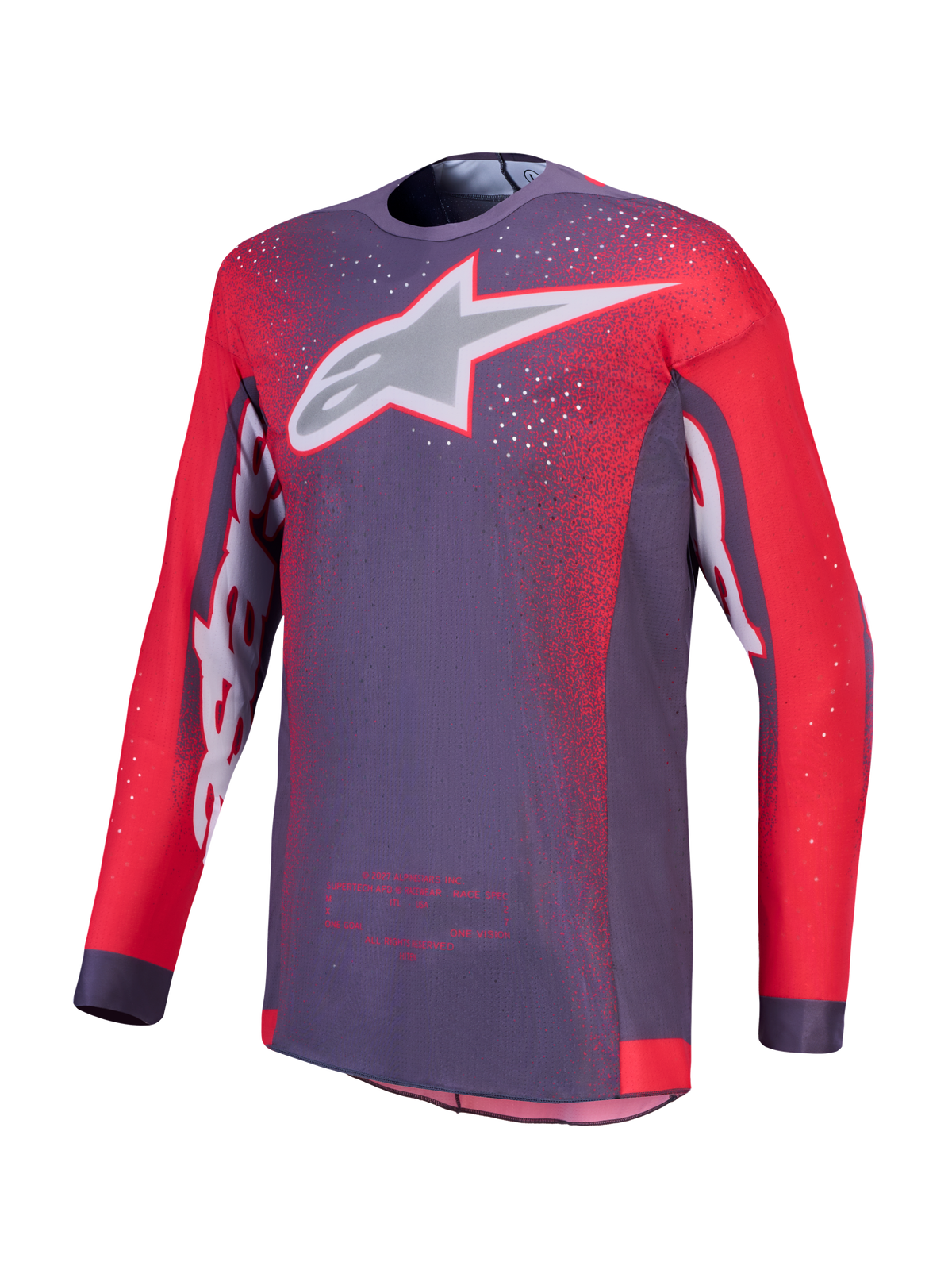 Alpinestars Supertech Hiten AFD Jersey, Motocross Racing Jersey, Men's, Graystone and Red Fluo, Ventilated Stretch Mesh.