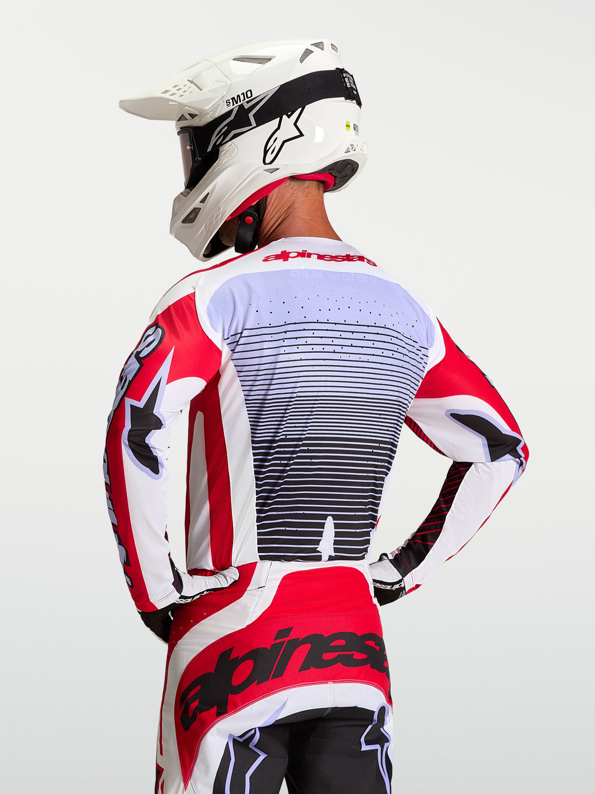 Alpinestars 2027 Techstar Maven Motocross Jersey in Red and White, Back View showing Laser-Cut Ventilation.