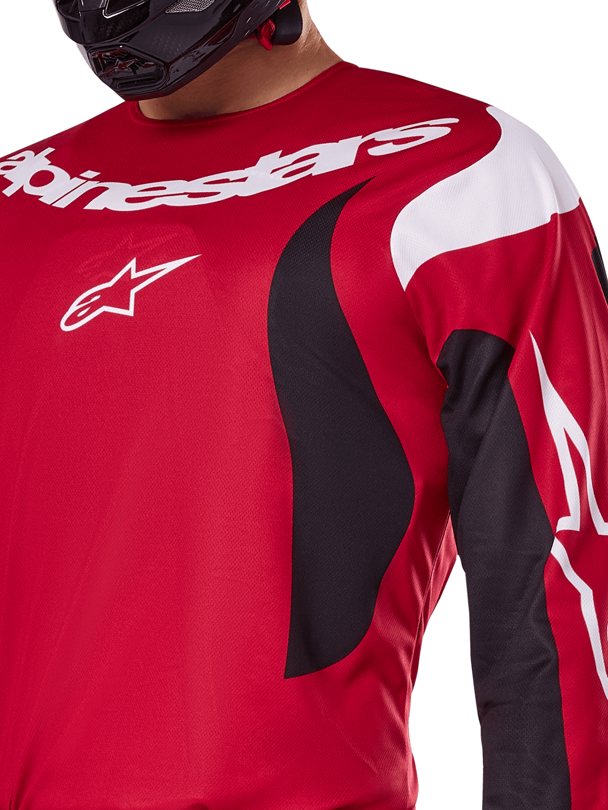 Alpinestars 2025 Fluid Haul Jersey and Gear Set, red and black motocross top with white logos and athletic design.