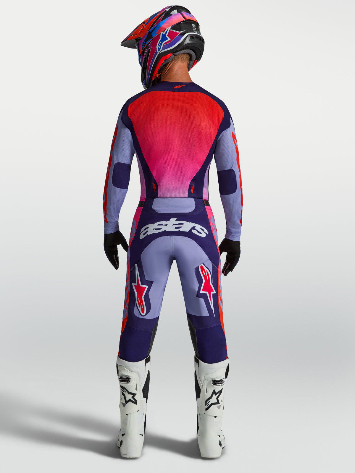 Alpinestars Racer Air Hunt Jersey, Men's Motocross Jersey, Purple and Pink mesh, back view showing performance racing fit.