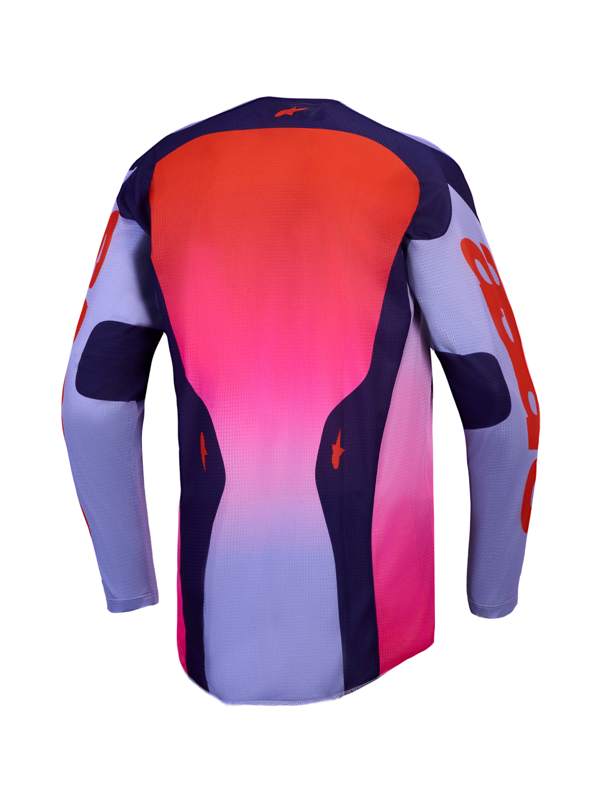 Alpinestars Racer Air Hunt Jersey, Men's Motocross Racing Jersey, Rear View, Light Violet, Deep Purple, and Pink Fluo, Full Airflow Mesh.