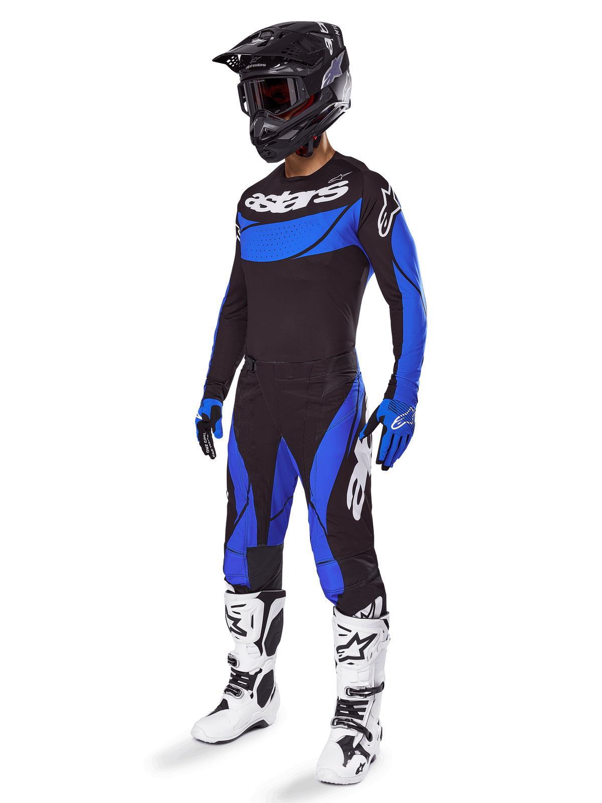 Alpinestars 2025 Techstar Dreem Gear Set and Jersey, Men's Motocross Outfit, Black and Blue, ventilated off-road racing gear.