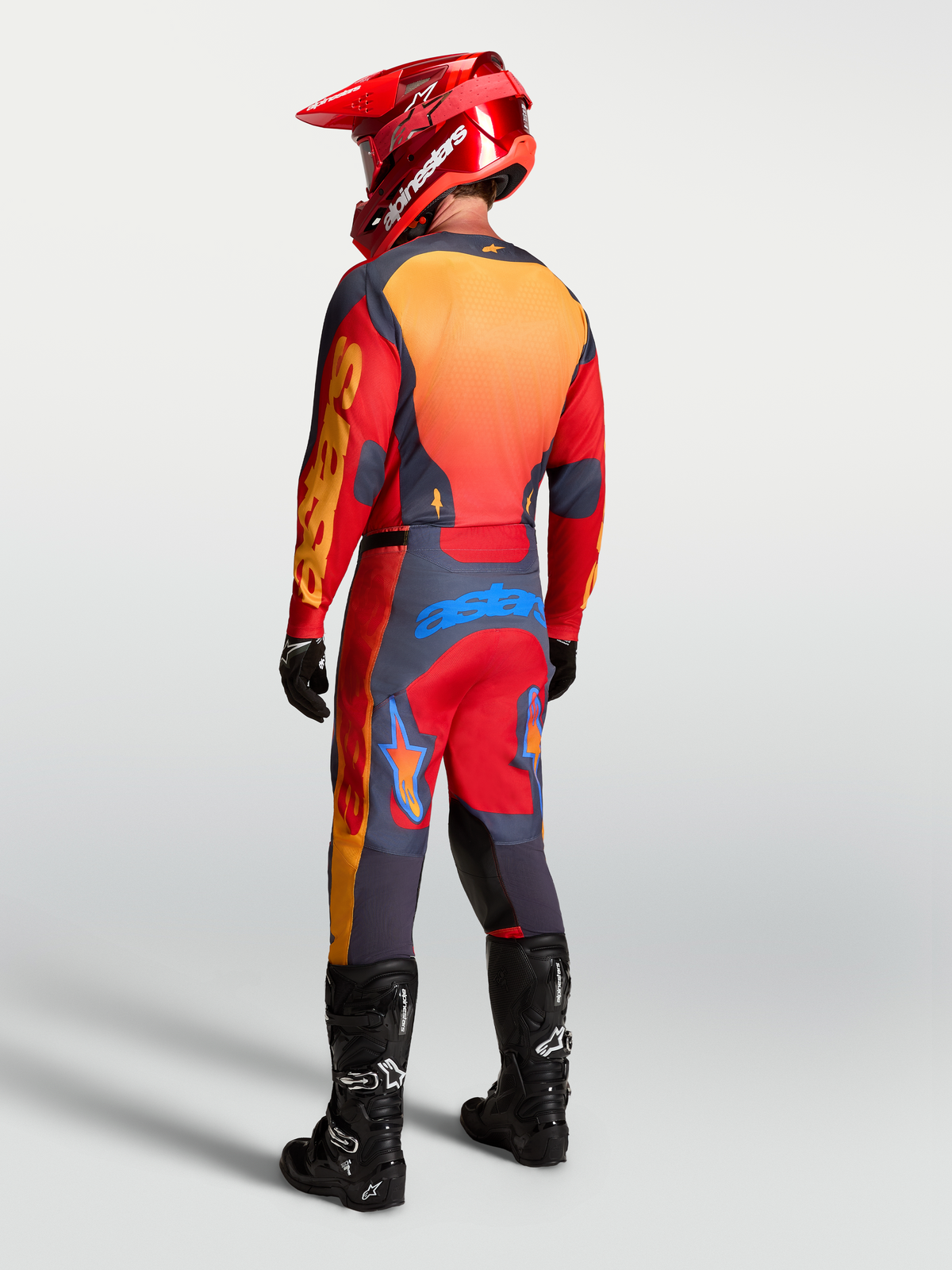 Alpinestars Racer Hunt Jersey, men's red and graystone motocross gear, rear view showing race fit and ventilated panels.