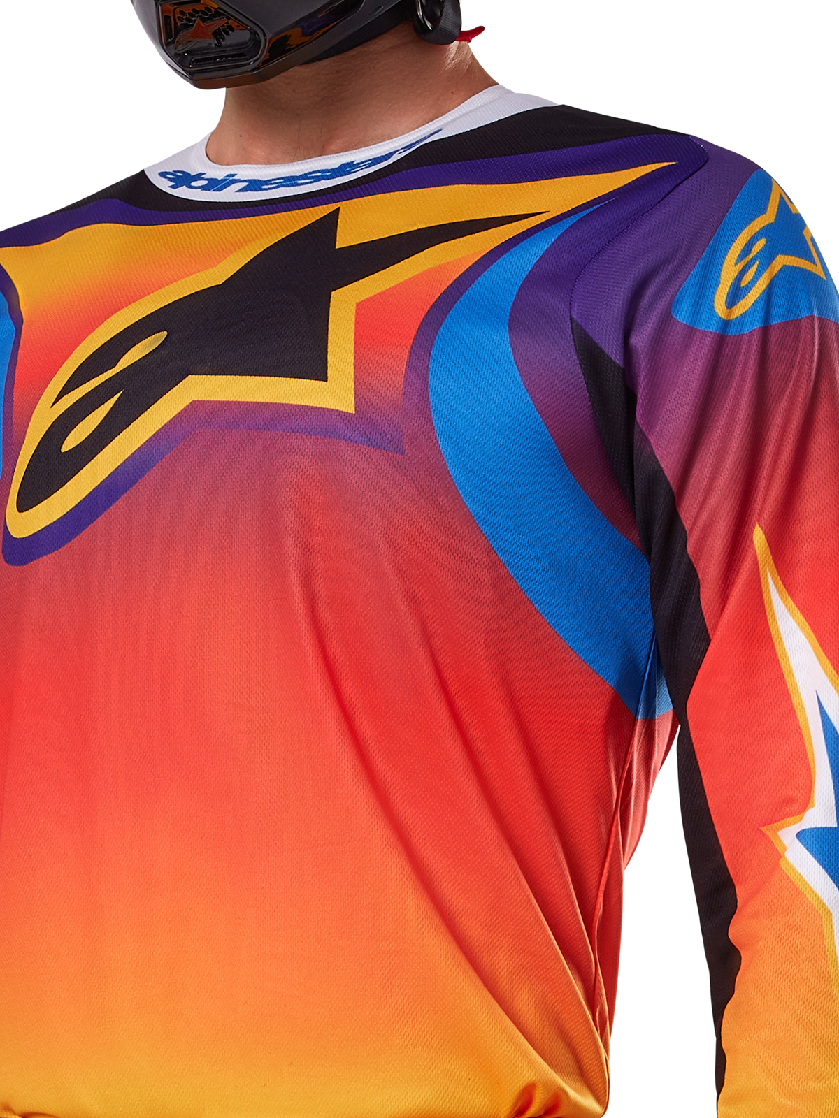 Alpinestars 2025 Fluid Wurx Jersey, Multicolor White and Orange design, Long-sleeve Motocross Jersey, Relaxed Athletic Fit, moisture-wicking polyfabric for off-road performance