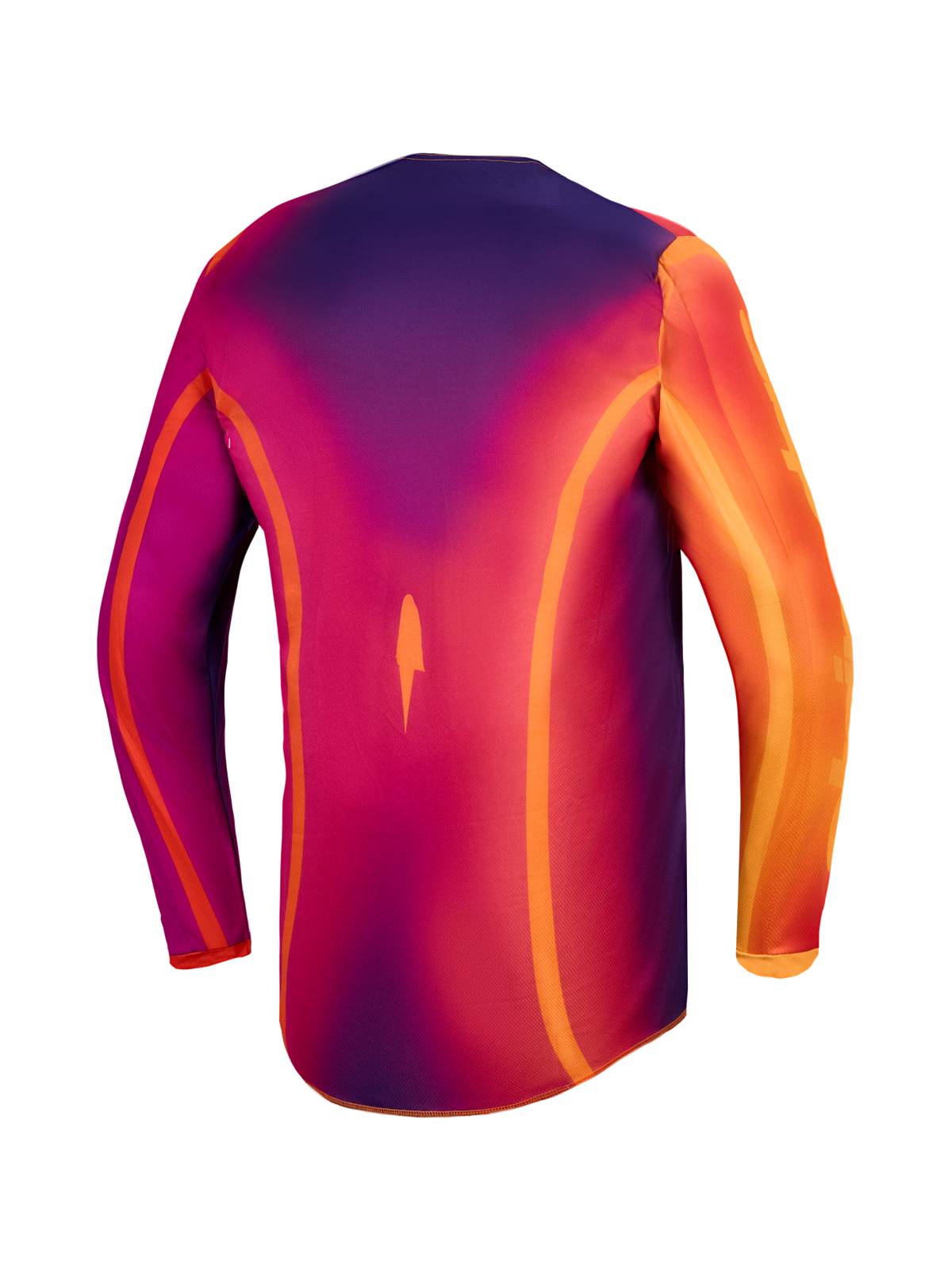 Alpinestars Fluid Kepler Jersey, men's purple and orange motocross top with moisture-wicking polyfabric and longer rear cut.