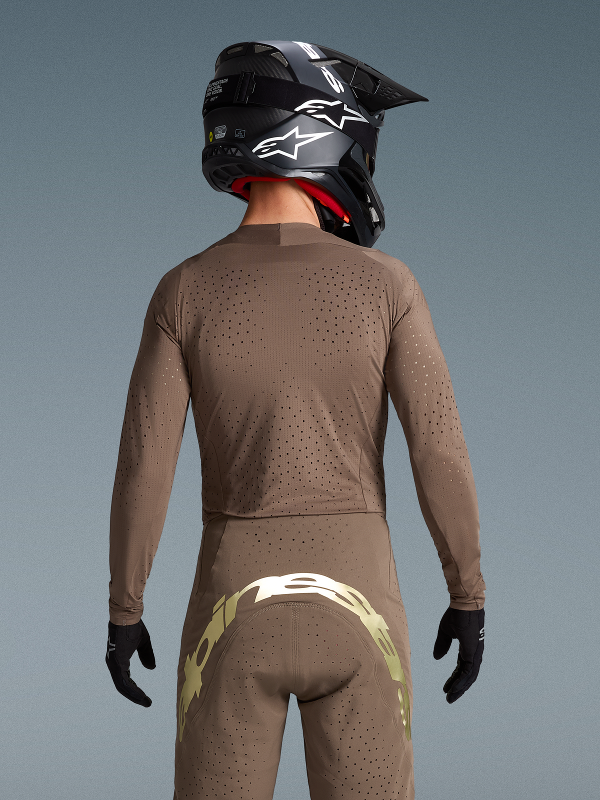 Alpinestars Limited Edition Supertech Air Gold Gear Set, Earth Brown and Gold Motocross Outfit with Laser-Cut Ventilation.