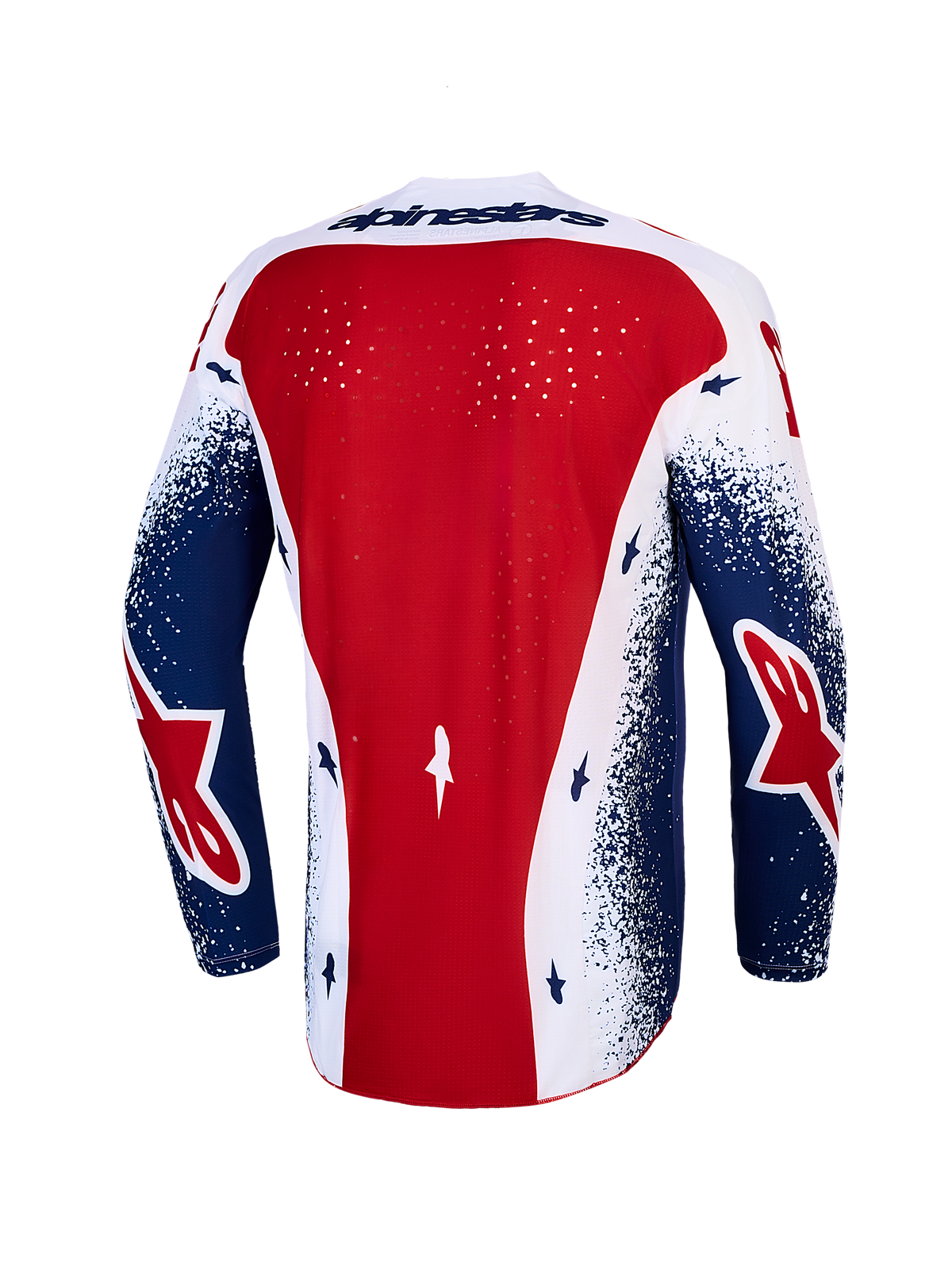 Alpinestars Limited Edition Techstar Unity Jersey, red, white, and blue men's motocross jersey with a ventilated back.