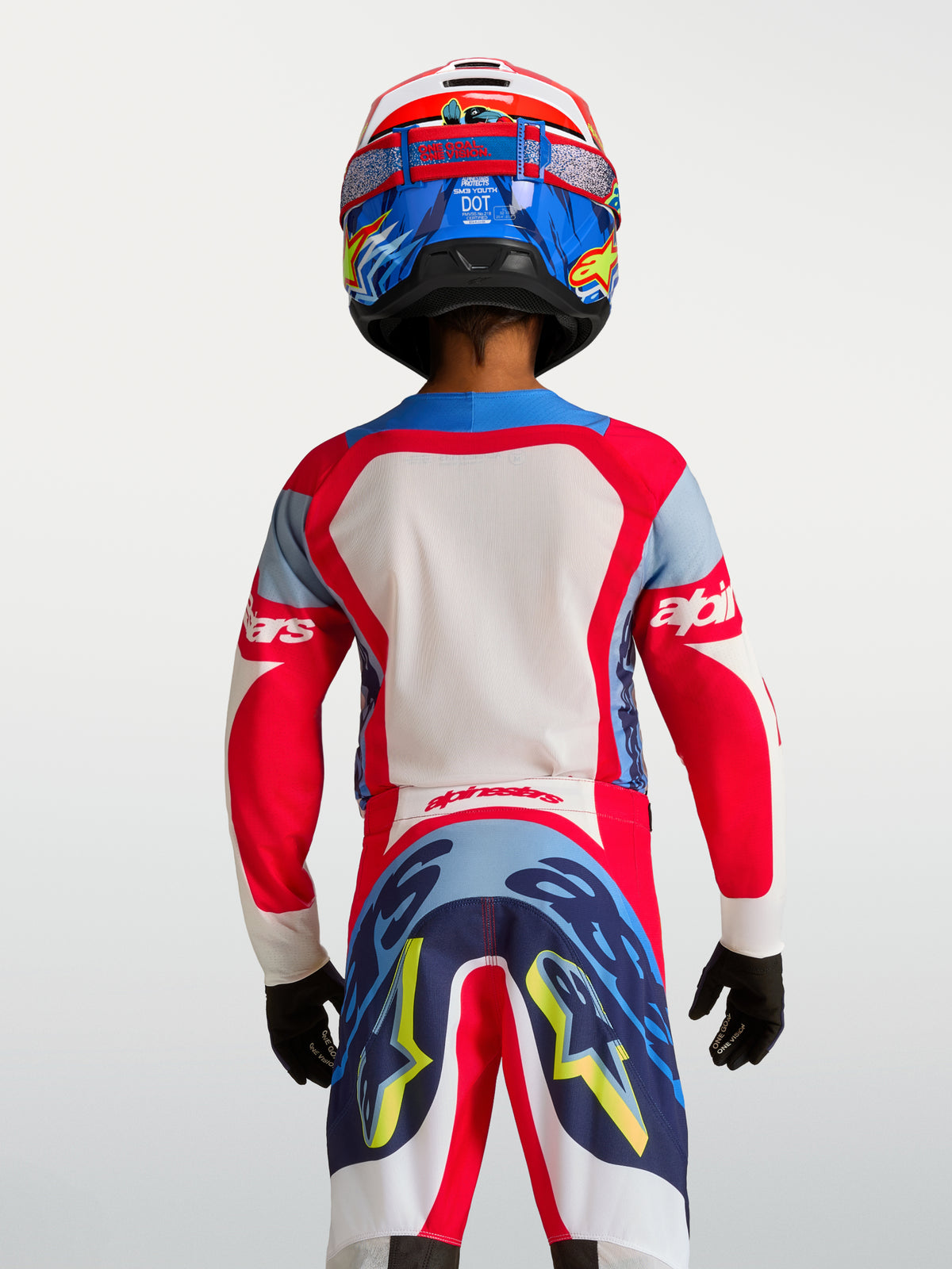 Alpinestars 2027 Youth Supertech Dyna Jersey, Youth Motocross Jersey, Red and Navy Blue, lightweight stretch mesh.