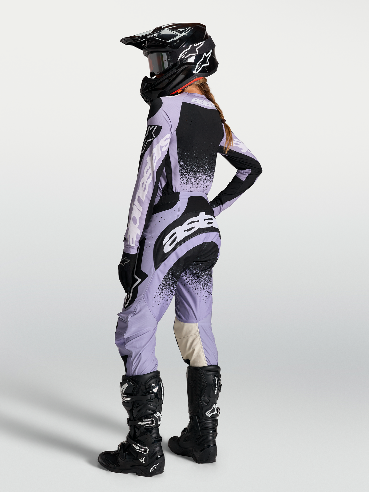 Alpinestars Stella Techstar Swan Jersey AND Stella Techstar Swan Gear Set, Women's Motocross Gear, Light Violet and Black.