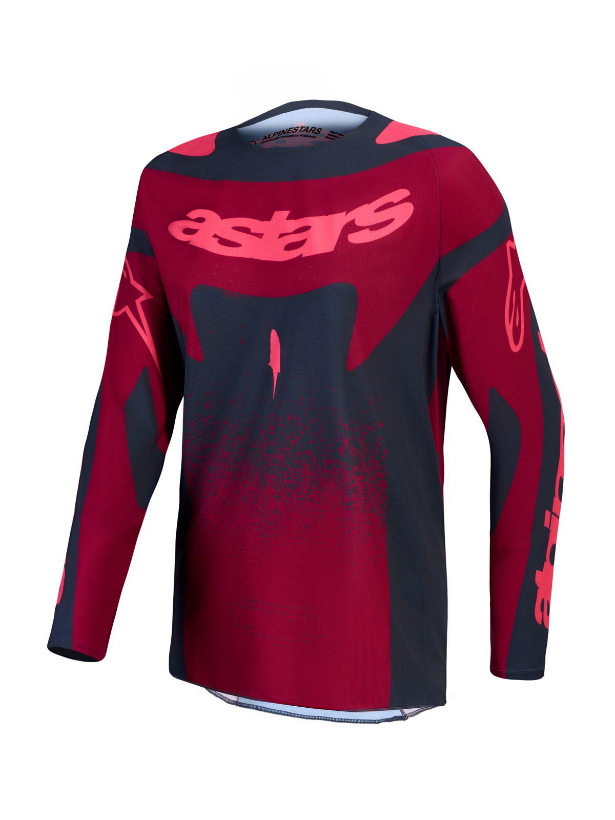 Alpinestars Stella Techstar Swan Jersey, Women's Motocross Jersey, Crimson and Dark Gray, moisture-wicking stretch fabric.